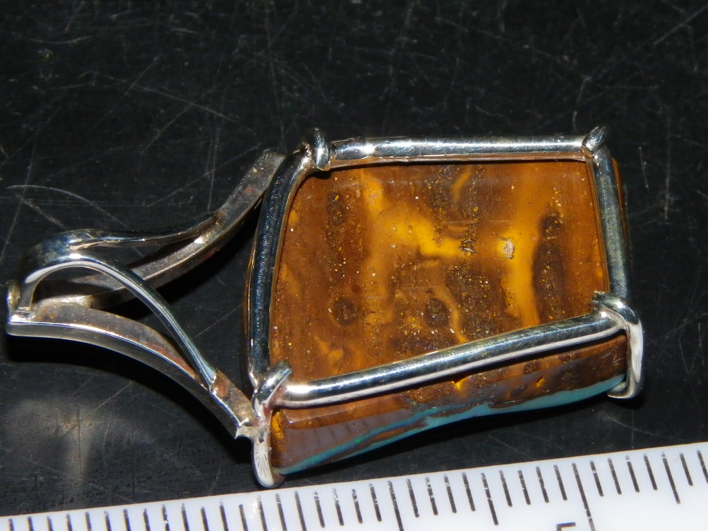 Very Nice Queensland Boulder Opal 925 Silver Pendant 6.4 Grams Green/Blue Fires Handmade