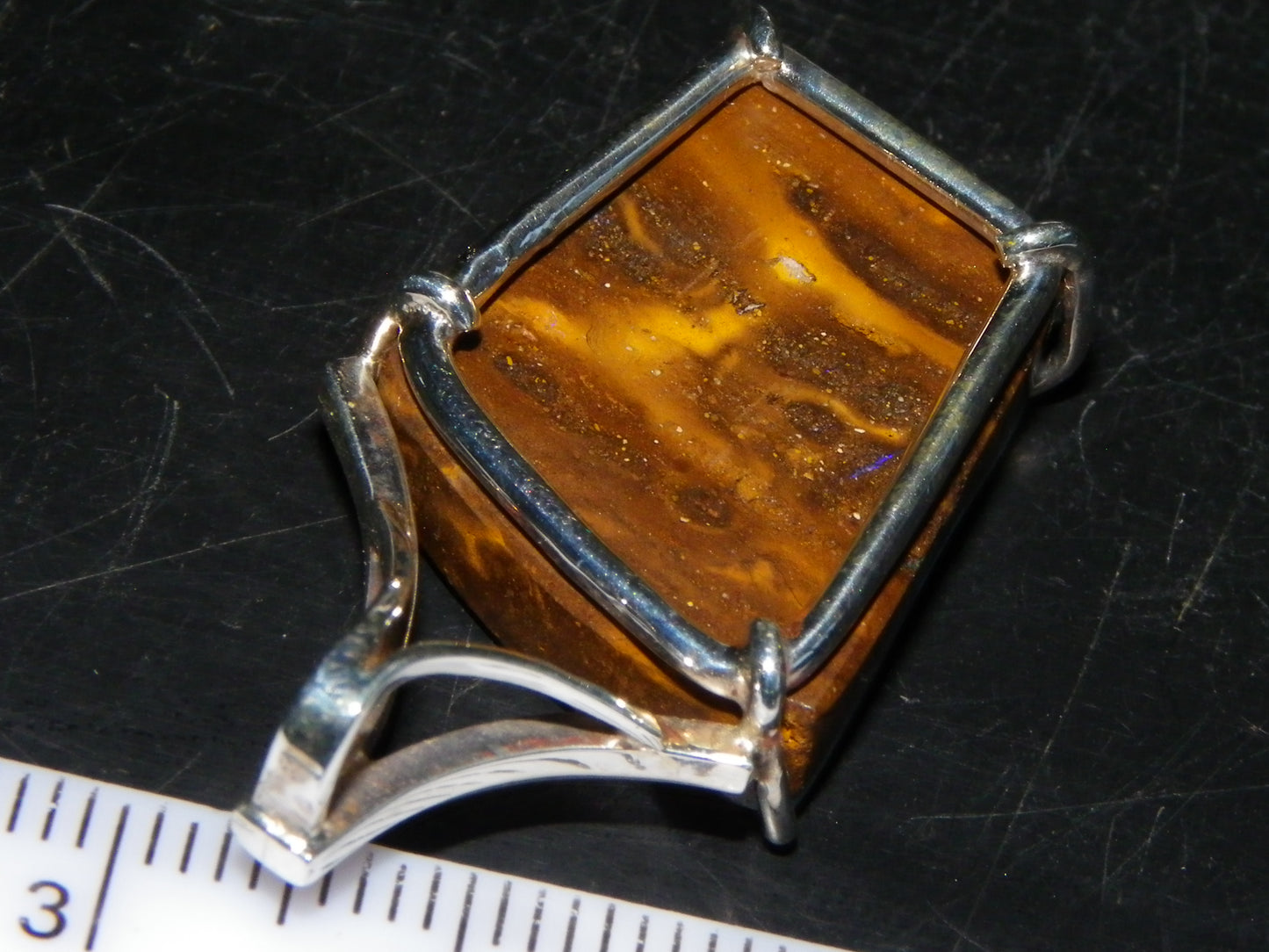 Very Nice Queensland Boulder Opal 925 Silver Pendant 6.4 Grams Green/Blue Fires Handmade