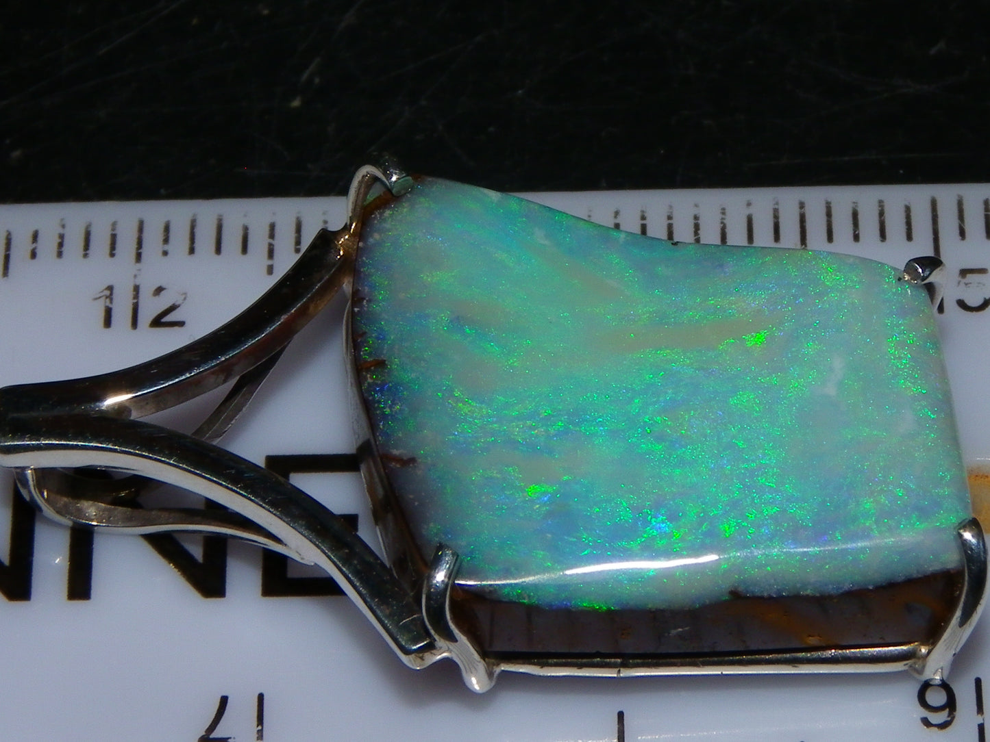 Very Nice Queensland Boulder Opal 925 Silver Pendant 6.4 Grams Green/Blue Fires Handmade