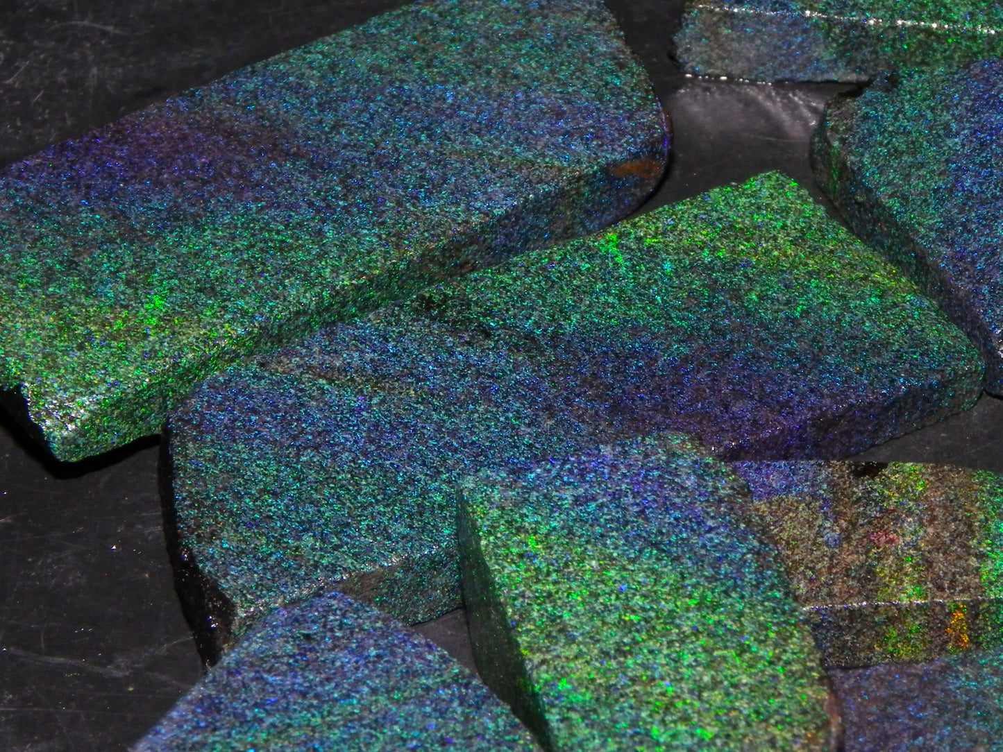 Nice Rough/Sliced/Treated Andamooka Matrix Opal Parcel 383cts Blue/Green Mist/Pinfires matching material