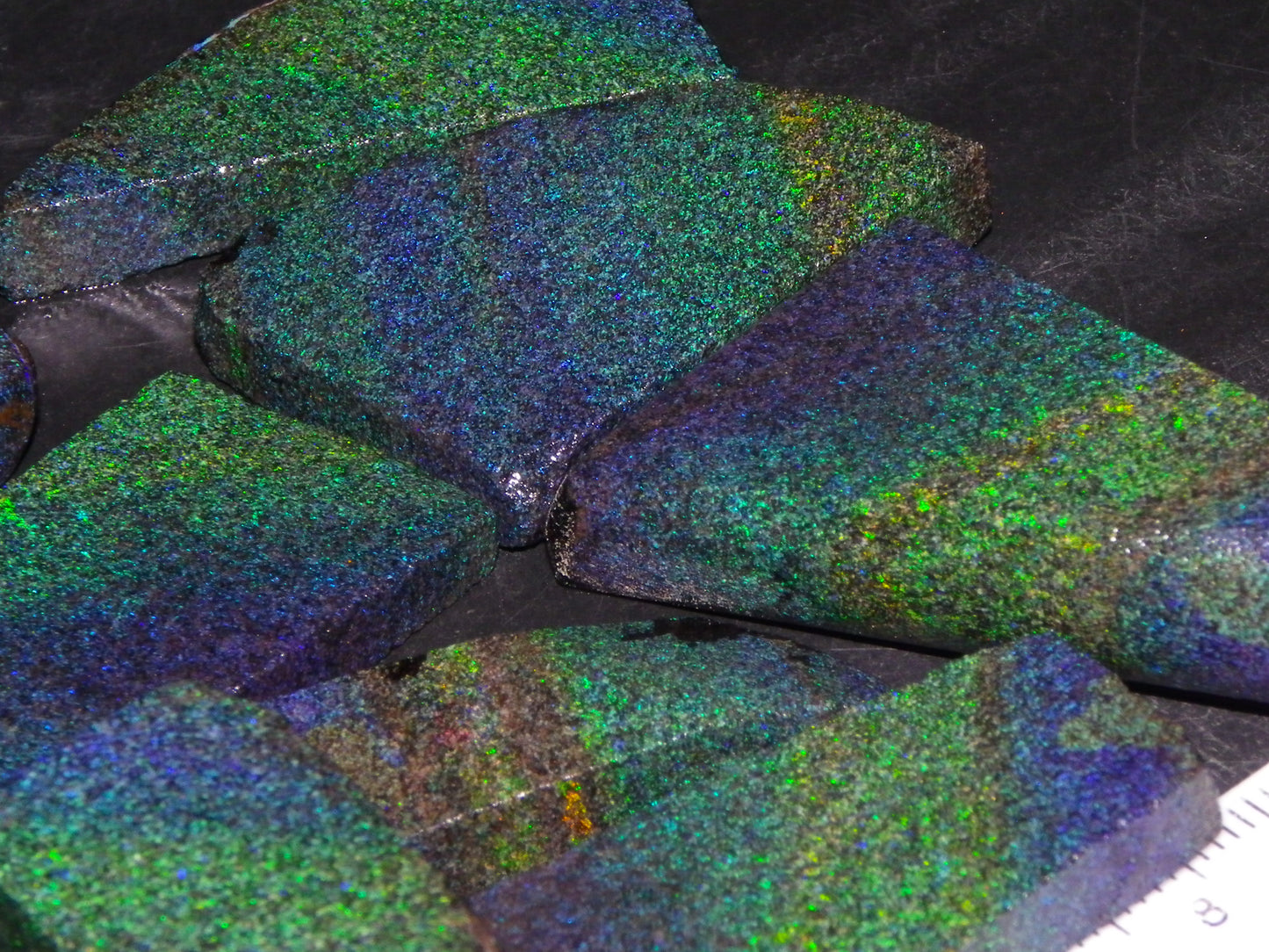 Nice Rough/Sliced/Treated Andamooka Matrix Opal Parcel 383cts Blue/Green Mist/Pinfires matching material