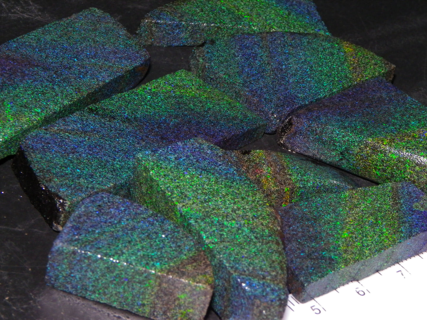 Nice Rough/Sliced/Treated Andamooka Matrix Opal Parcel 383cts Blue/Green Mist/Pinfires matching material