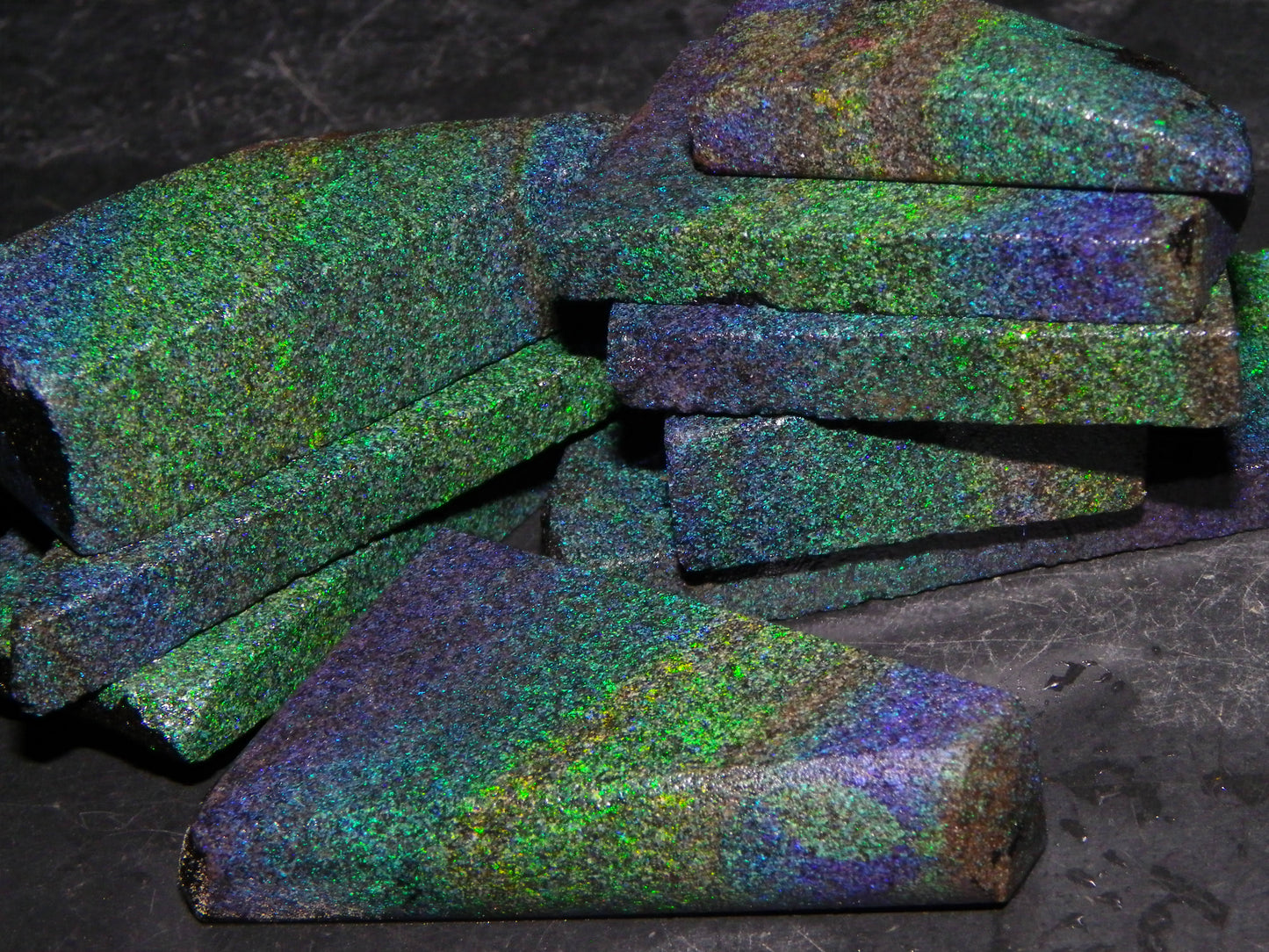 Nice Rough/Sliced/Treated Andamooka Matrix Opal Parcel 383cts Blue/Green Mist/Pinfires matching material