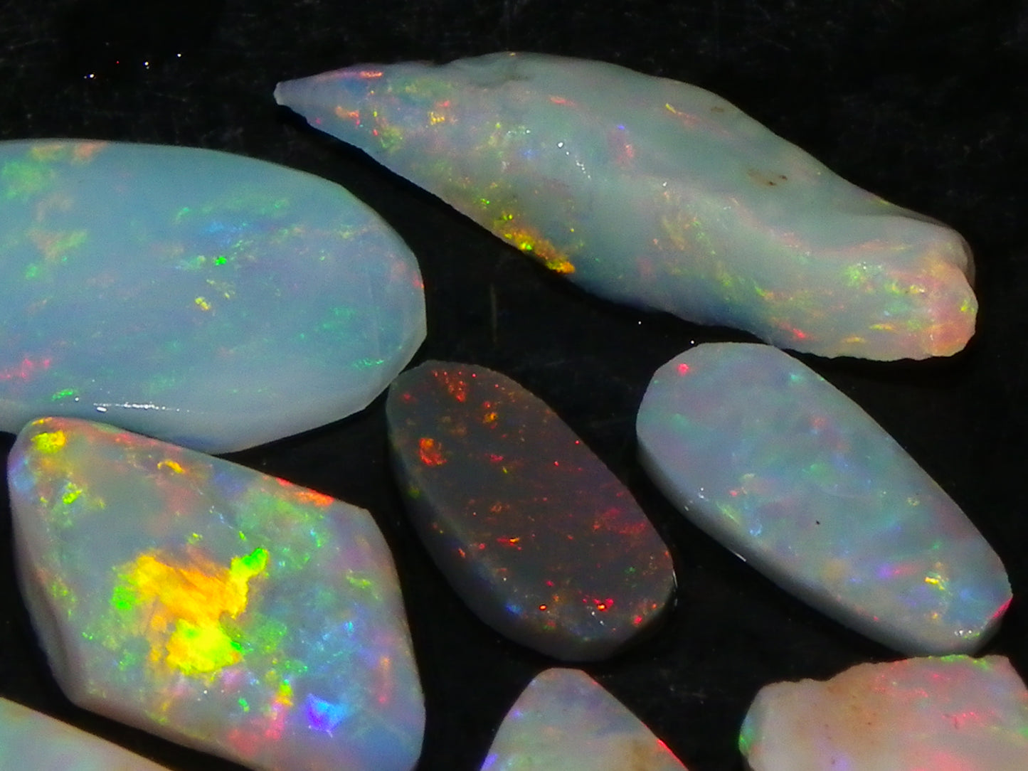 Nice Rubbed Lightning Ridge Opal Parcel 23.1cts Bright Fires/Crysta/Light Base Multicolours