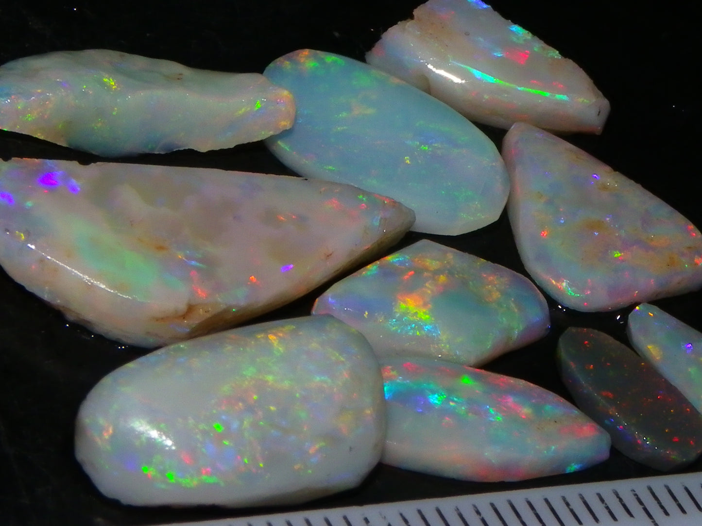 Nice Rubbed Lightning Ridge Opal Parcel 23.1cts Bright Fires/Crysta/Light Base Multicolours