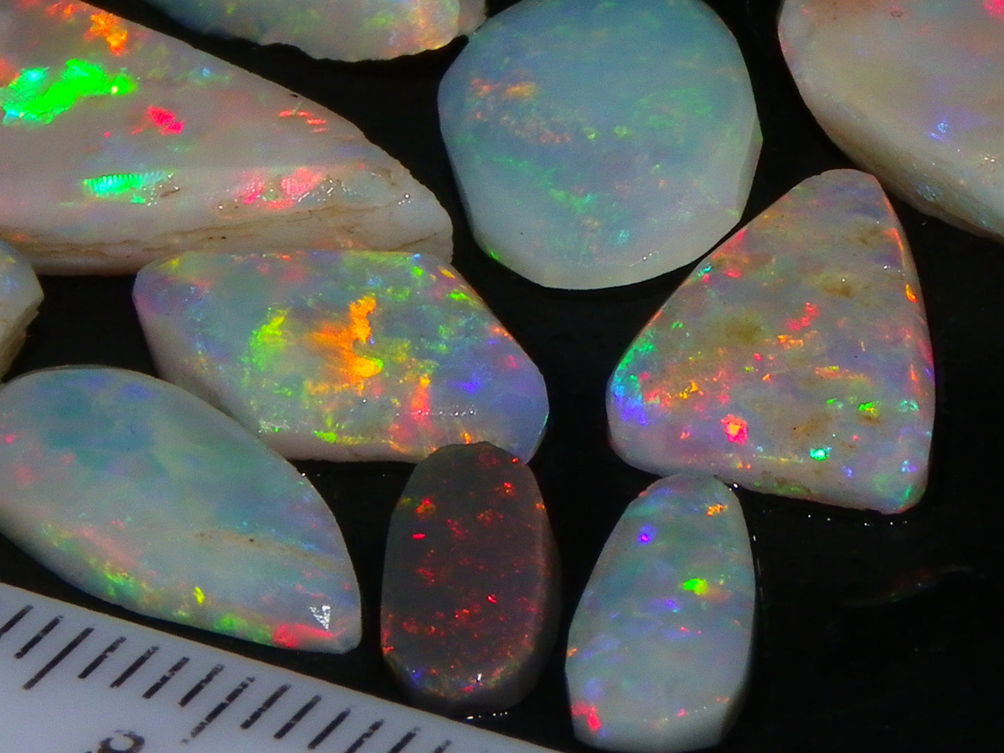 Nice Rubbed Lightning Ridge Opal Parcel 23.1cts Bright Fires/Crysta/Light Base Multicolours