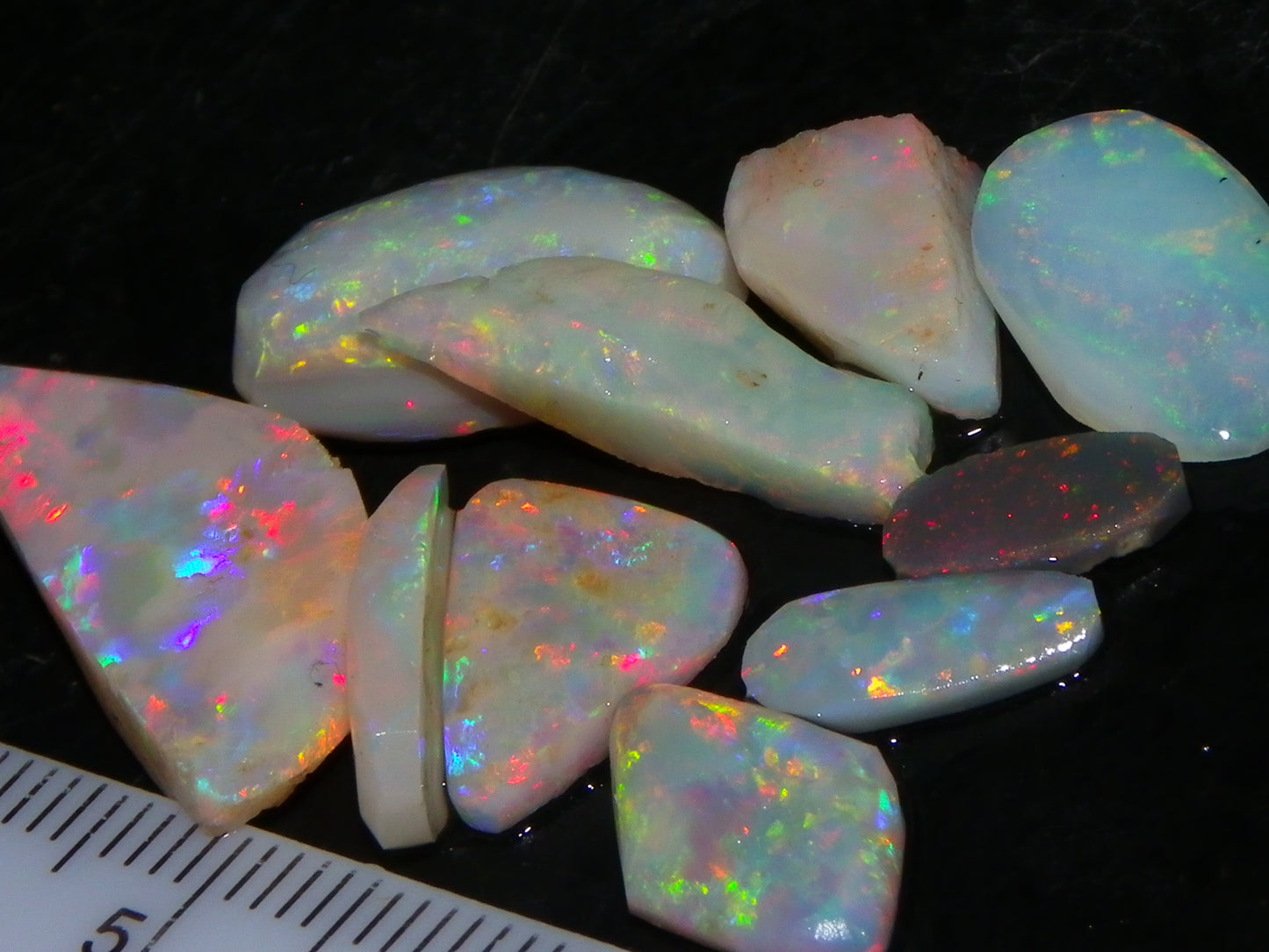 Nice Rubbed Lightning Ridge Opal Parcel 23.1cts Bright Fires/Crysta/Light Base Multicolours