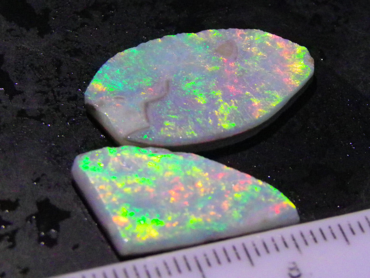 2 Super Bright Mintabie Seam Opal Rubs/Rough 11.12cts Australia Red/Orange/Green Fires