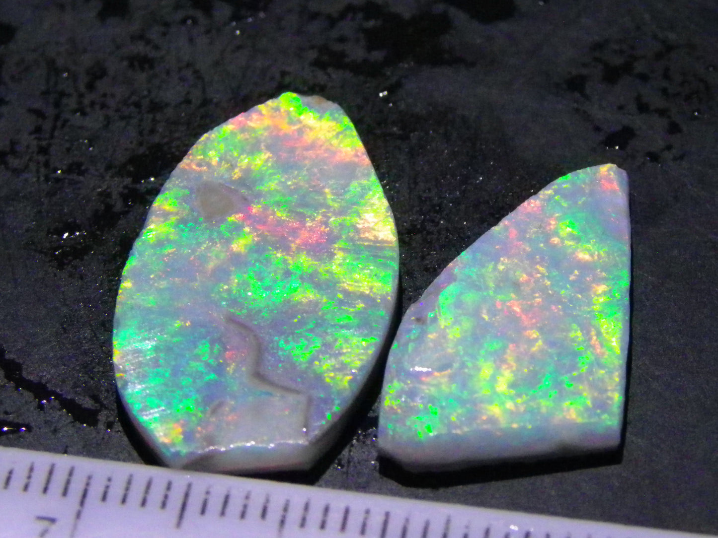 2 Super Bright Mintabie Seam Opal Rubs/Rough 11.12cts Australia Red/Orange/Green Fires