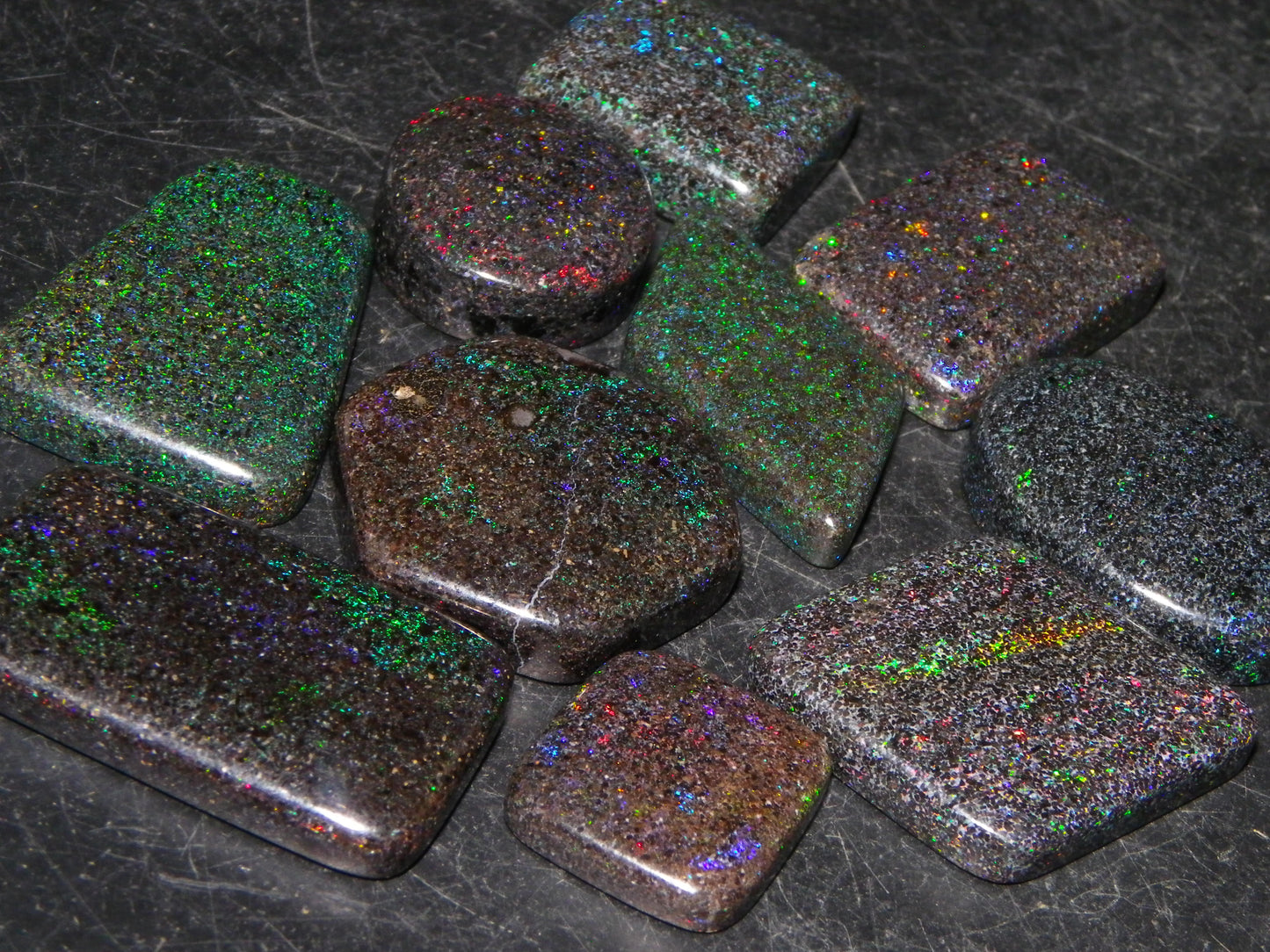 10 Cut/Polished Andamooka Matrix Opal Parcel 171cts Green/BLue/Red Fires Pendants