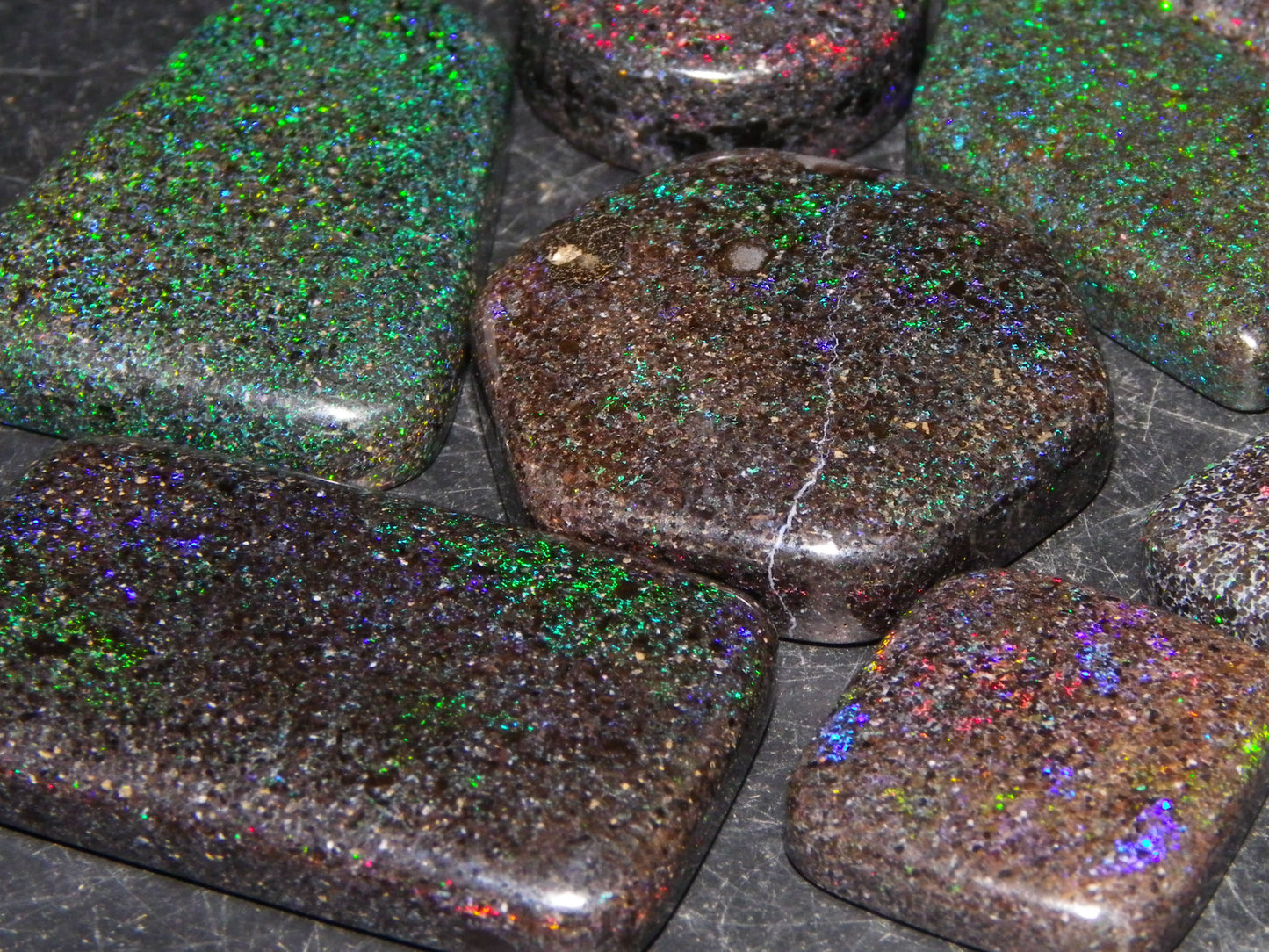 10 Cut/Polished Andamooka Matrix Opal Parcel 171cts Green/BLue/Red Fires Pendants