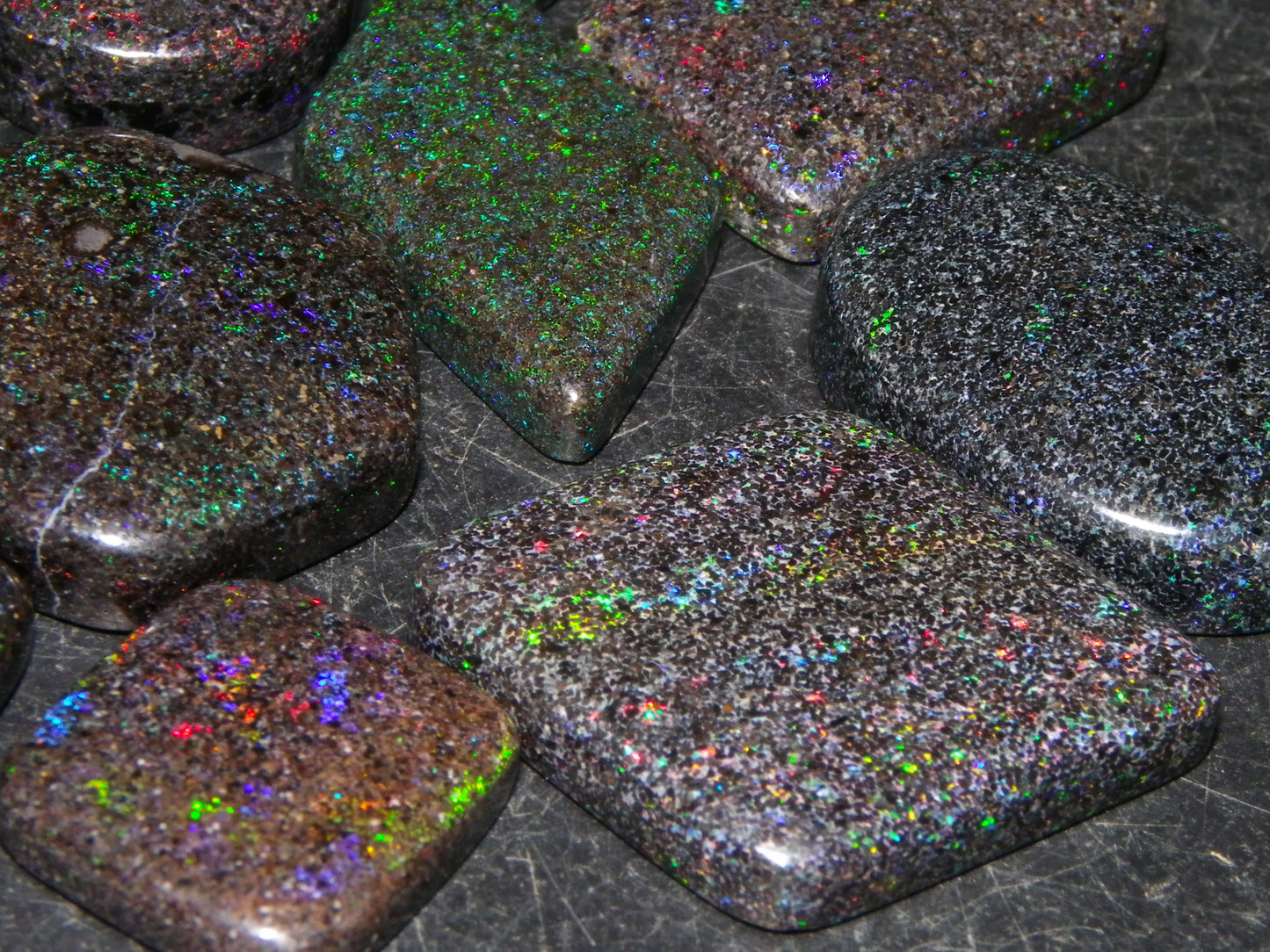10 Cut/Polished Andamooka Matrix Opal Parcel 171cts Green/BLue/Red Fires Pendants