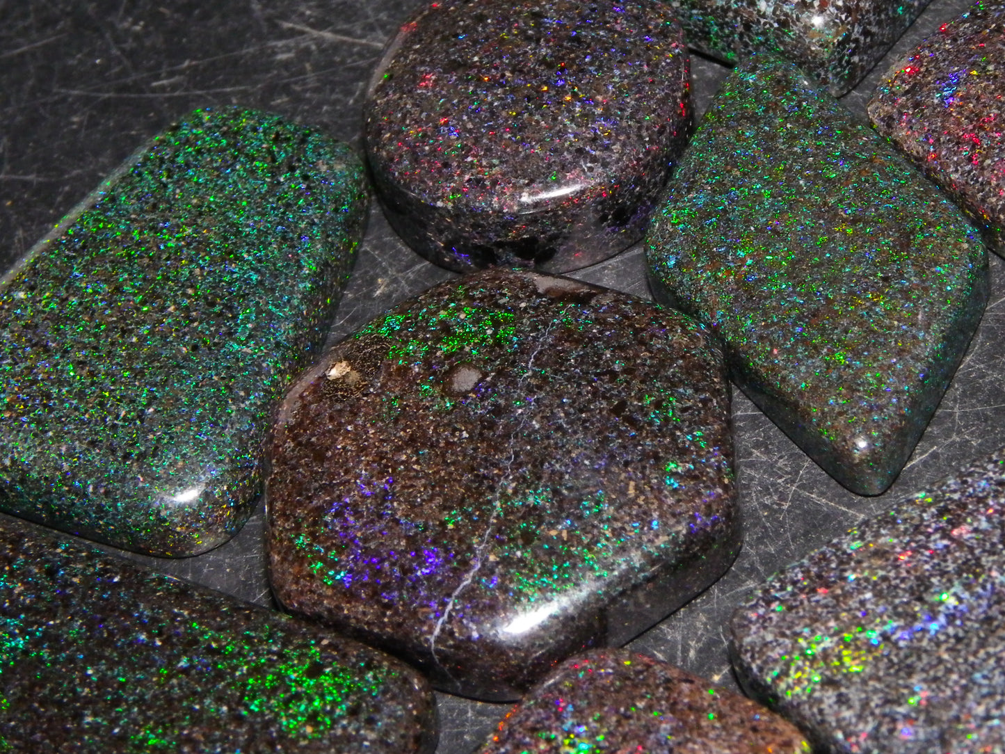 10 Cut/Polished Andamooka Matrix Opal Parcel 171cts Green/BLue/Red Fires Pendants