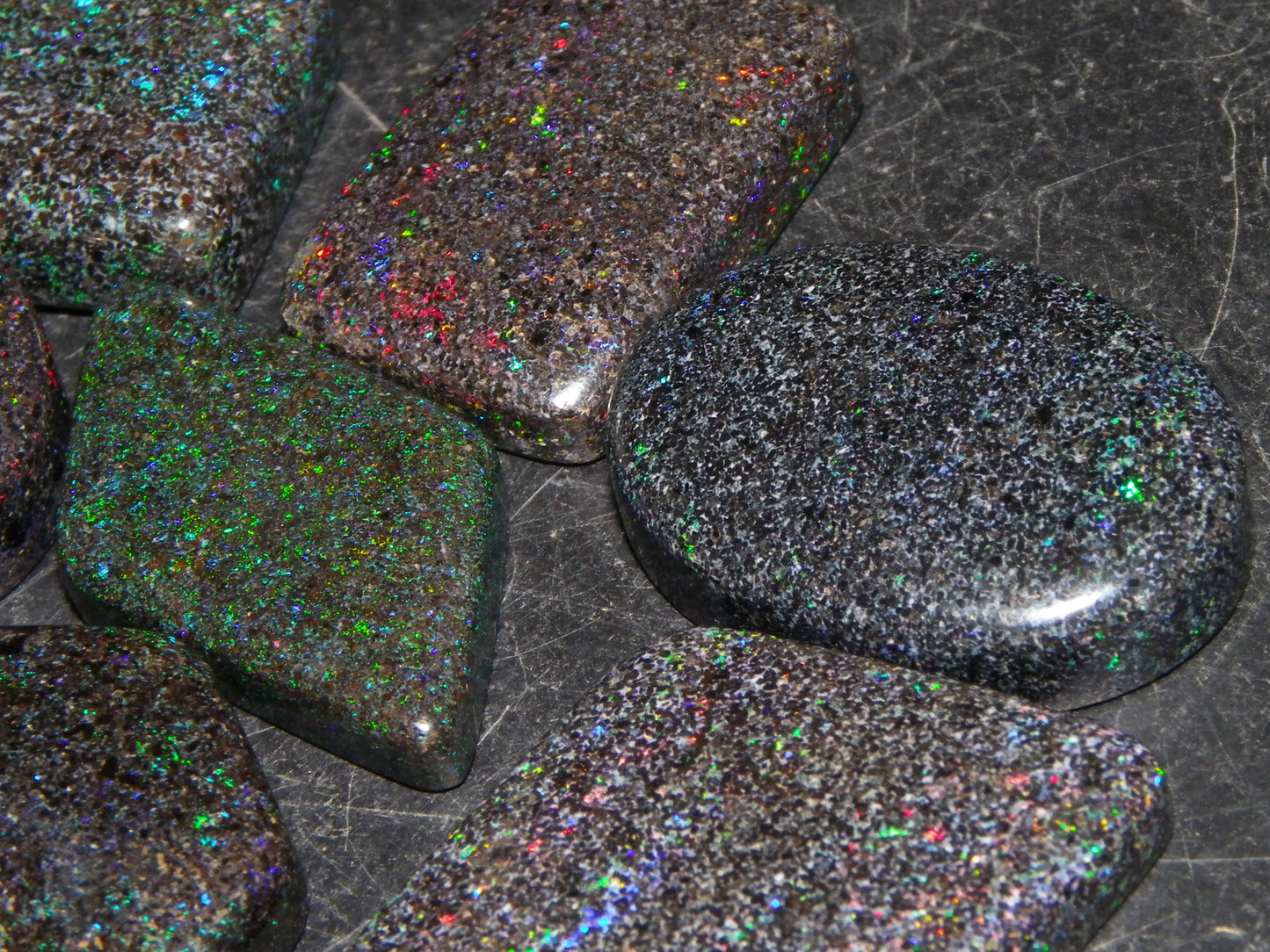 10 Cut/Polished Andamooka Matrix Opal Parcel 171cts Green/BLue/Red Fires Pendants