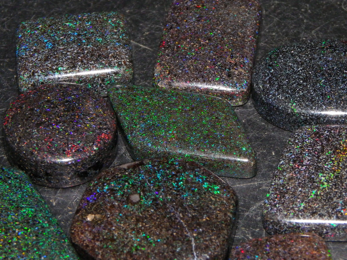 10 Cut/Polished Andamooka Matrix Opal Parcel 171cts Green/BLue/Red Fires Pendants