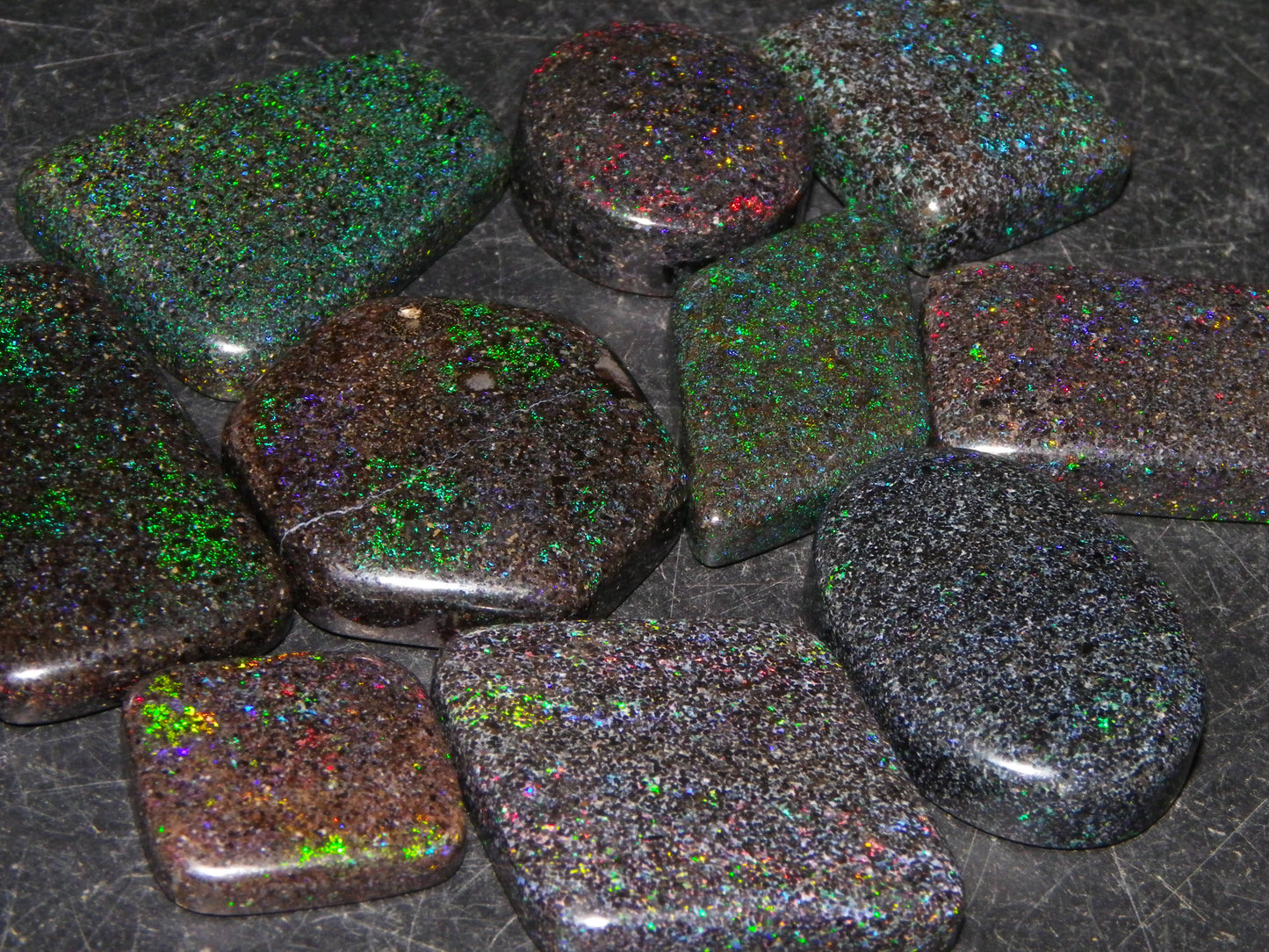 10 Cut/Polished Andamooka Matrix Opal Parcel 171cts Green/BLue/Red Fires Pendants