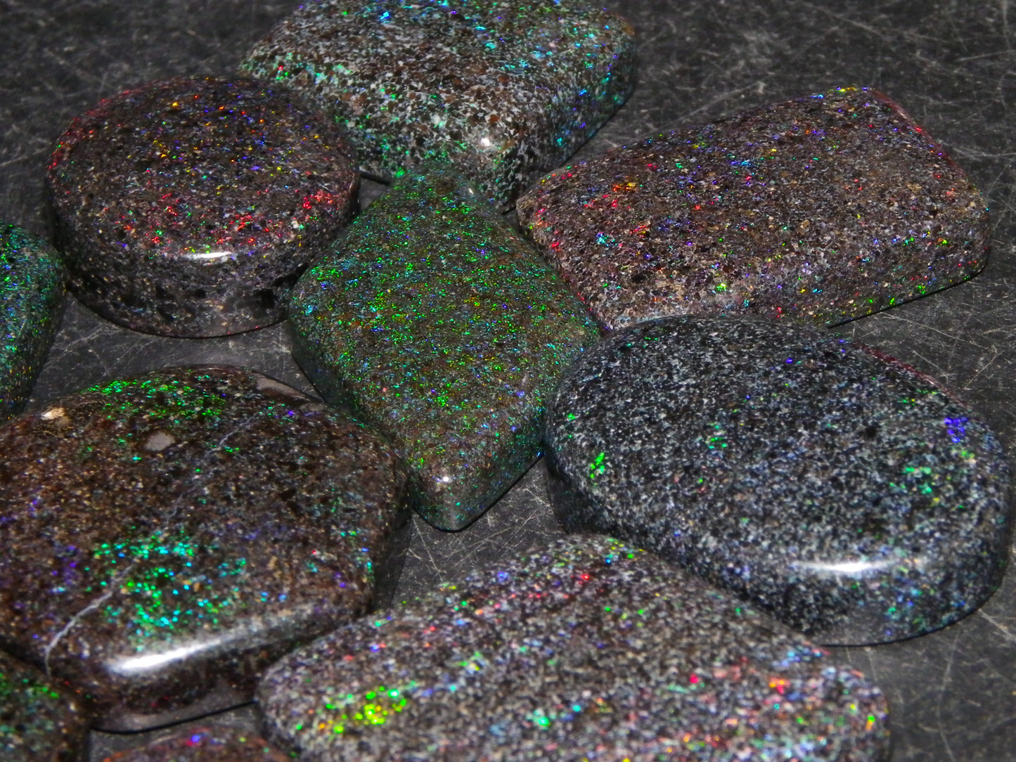 10 Cut/Polished Andamooka Matrix Opal Parcel 171cts Green/BLue/Red Fires Pendants