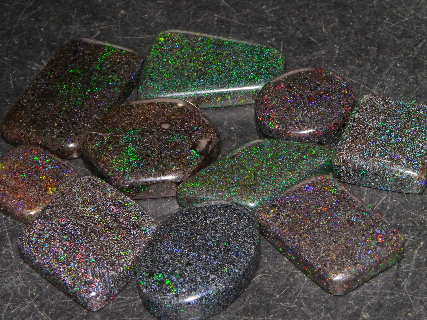 10 Cut/Polished Andamooka Matrix Opal Parcel 171cts Green/BLue/Red Fires Pendants