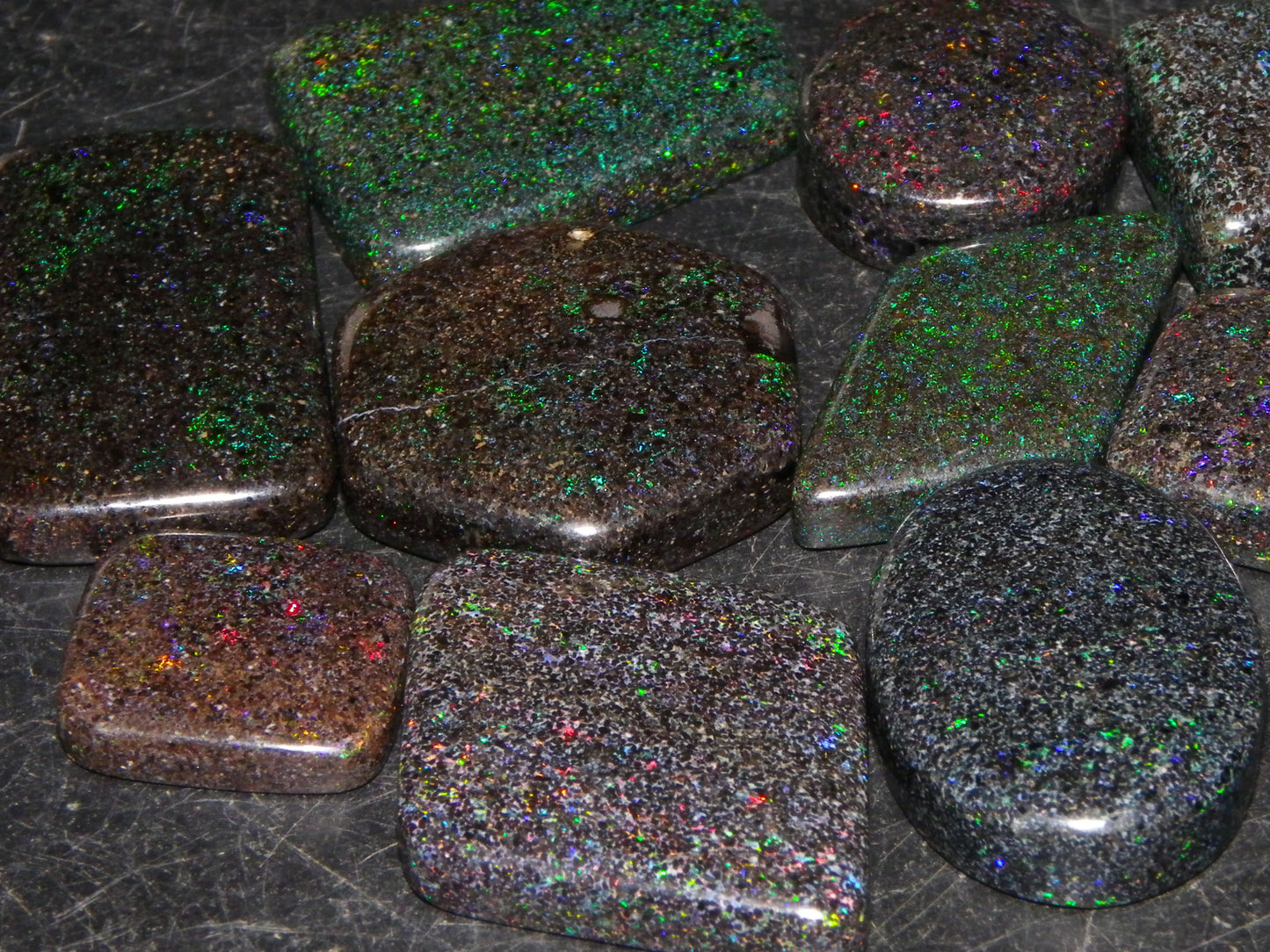 10 Cut/Polished Andamooka Matrix Opal Parcel 171cts Green/BLue/Red Fires Pendants
