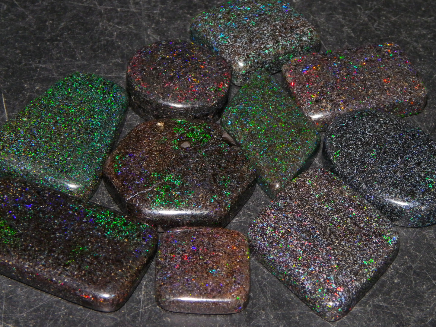 10 Cut/Polished Andamooka Matrix Opal Parcel 171cts Green/BLue/Red Fires Pendants