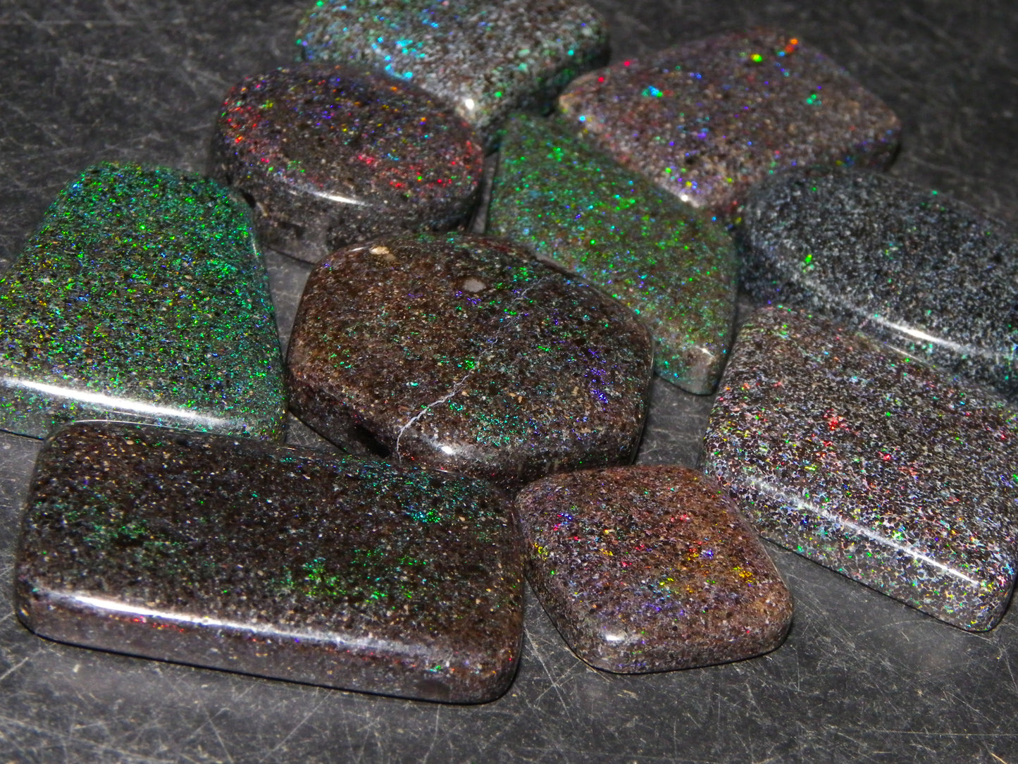 10 Cut/Polished Andamooka Matrix Opal Parcel 171cts Green/BLue/Red Fires Pendants