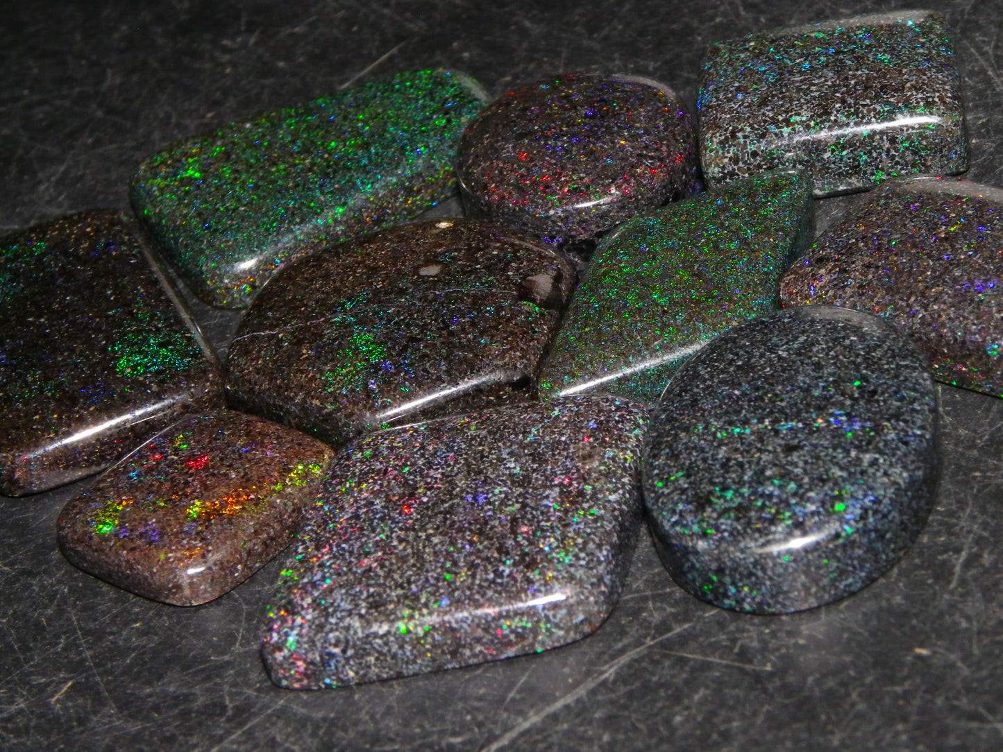 10 Cut/Polished Andamooka Matrix Opal Parcel 171cts Green/BLue/Red Fires Pendants
