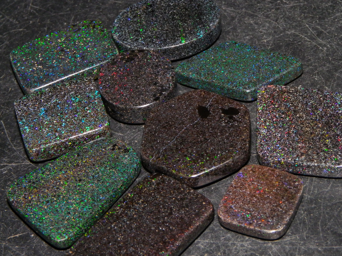 10 Cut/Polished Andamooka Matrix Opal Parcel 171cts Green/BLue/Red Fires Pendants