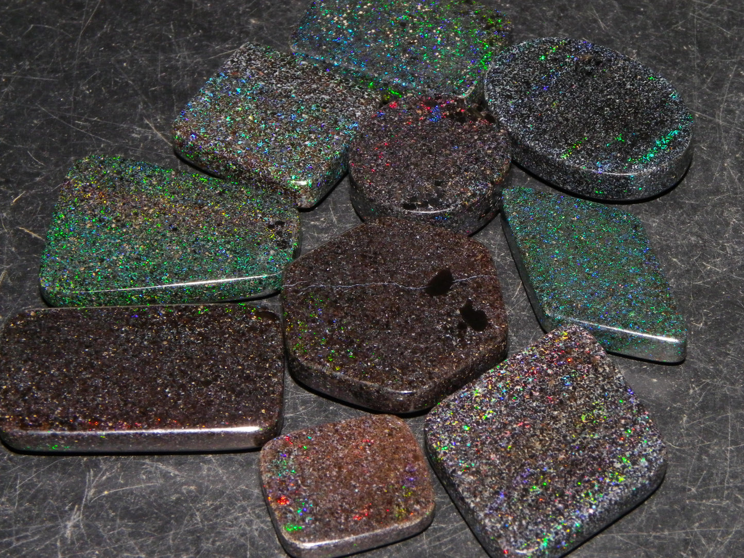 10 Cut/Polished Andamooka Matrix Opal Parcel 171cts Green/BLue/Red Fires Pendants
