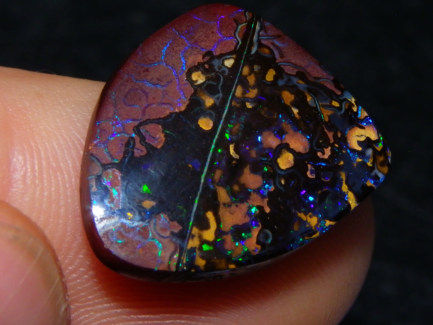 3 Nice Gem Cut/Polished Koroit Opals 35.31cts 2 Wood Replacement 1 Pattern Red/Green Fires