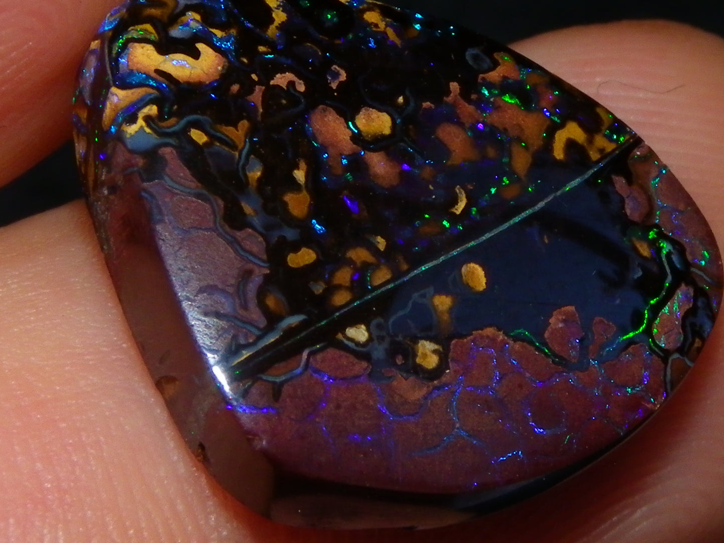 3 Nice Gem Cut/Polished Koroit Opals 35.31cts 2 Wood Replacement 1 Pattern Red/Green Fires