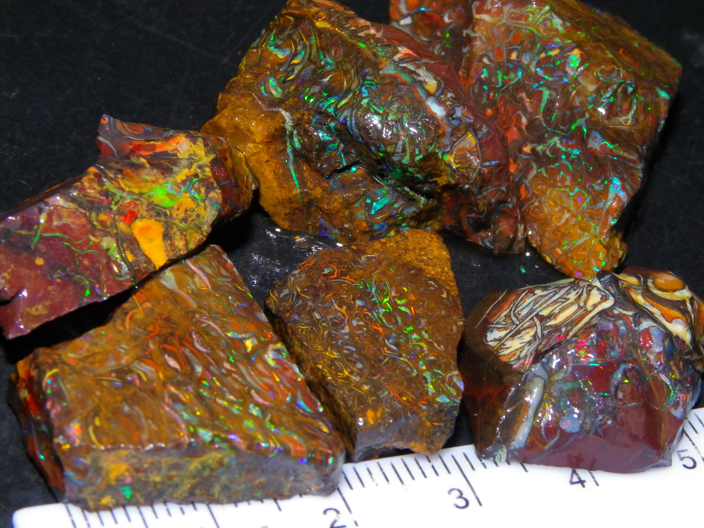 Nice Gem Grade Koroit Opal Rough/Sliced Parcel 240cts Green/Blue/Red Fires Qld Australia