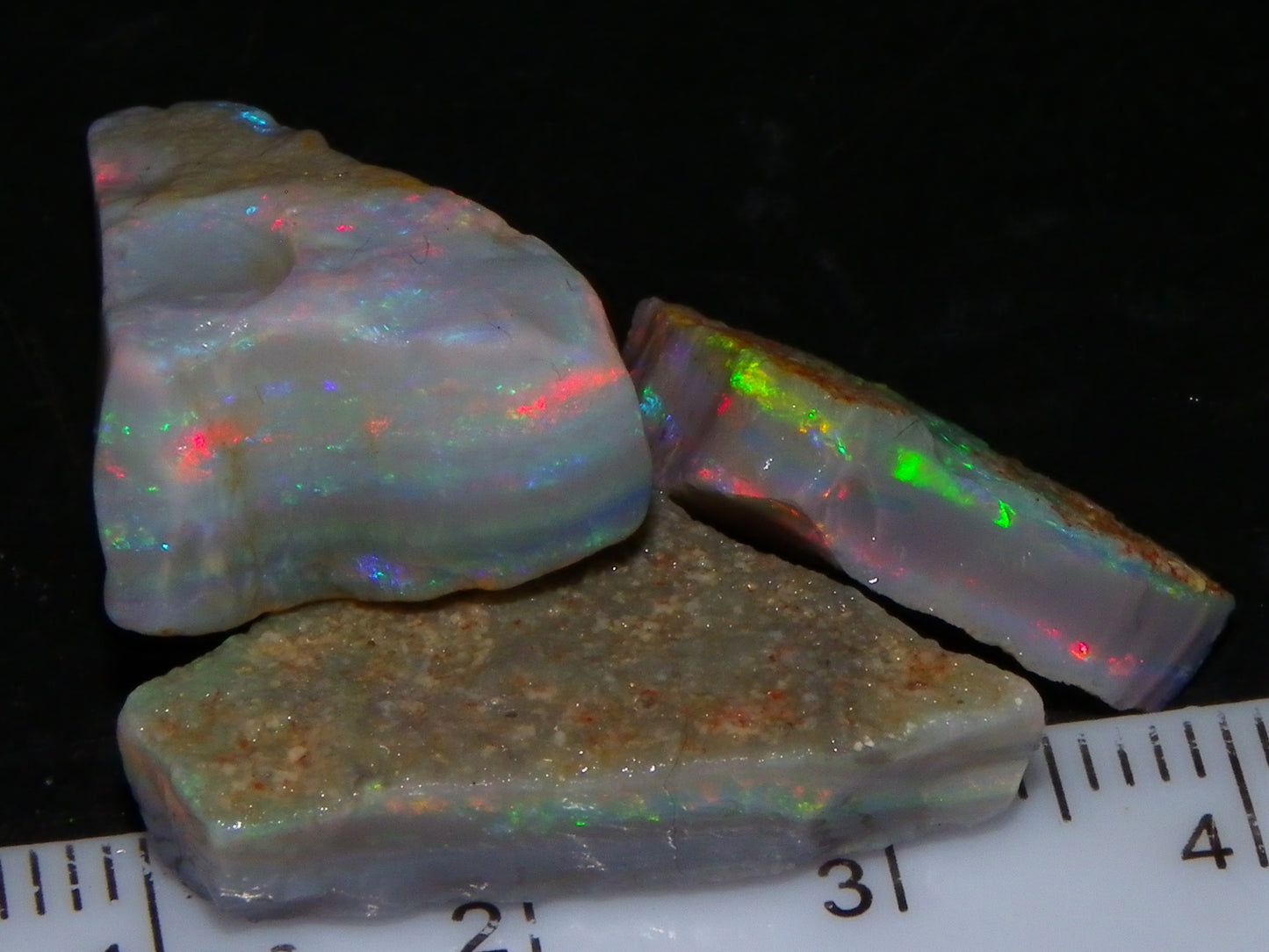Gem Rough Mintabie Seam Opal Parcel 32.4cts Red/Multicolour Grey Base Australia