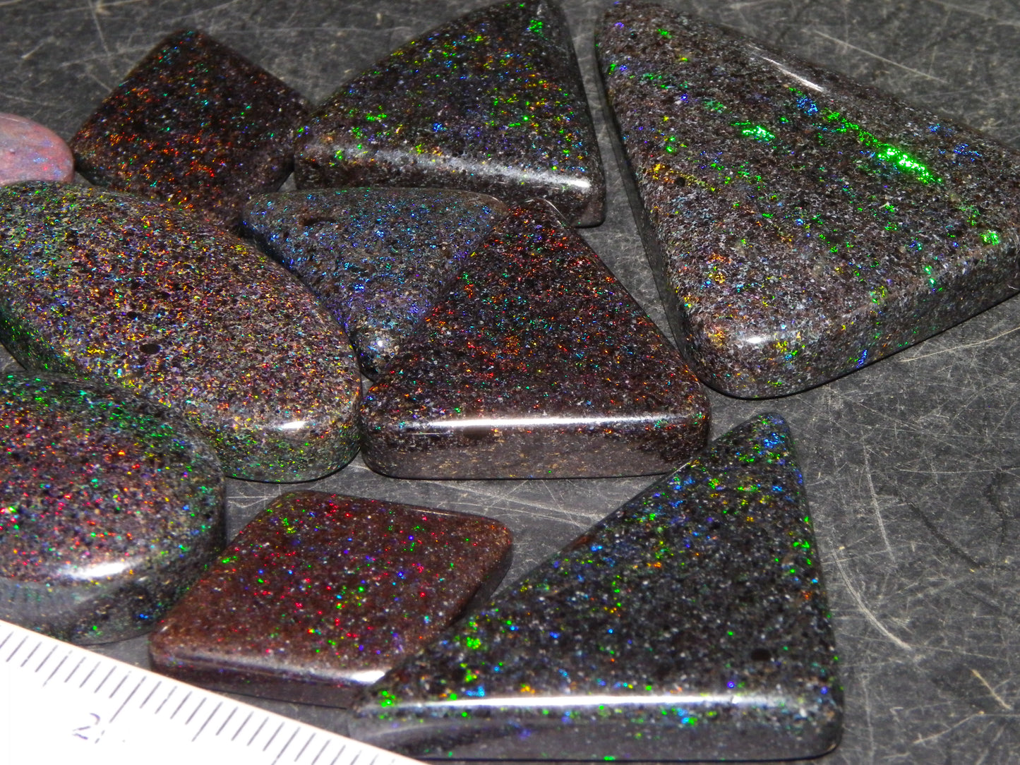 13 Nice Cut/Polished /Treated Andamooka Matrix Opals 143cts Red/Green/Blue Fires
