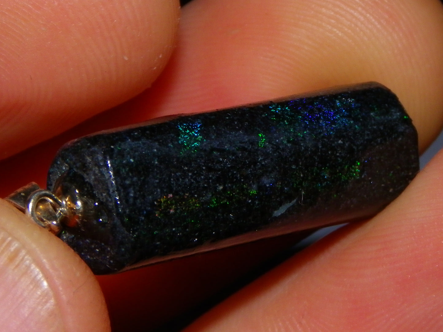 2 Nice Cut/Polished/Treated Andamooka Matrix Opals 31.7cts Silver 925 Pendants Blue/Green Fires