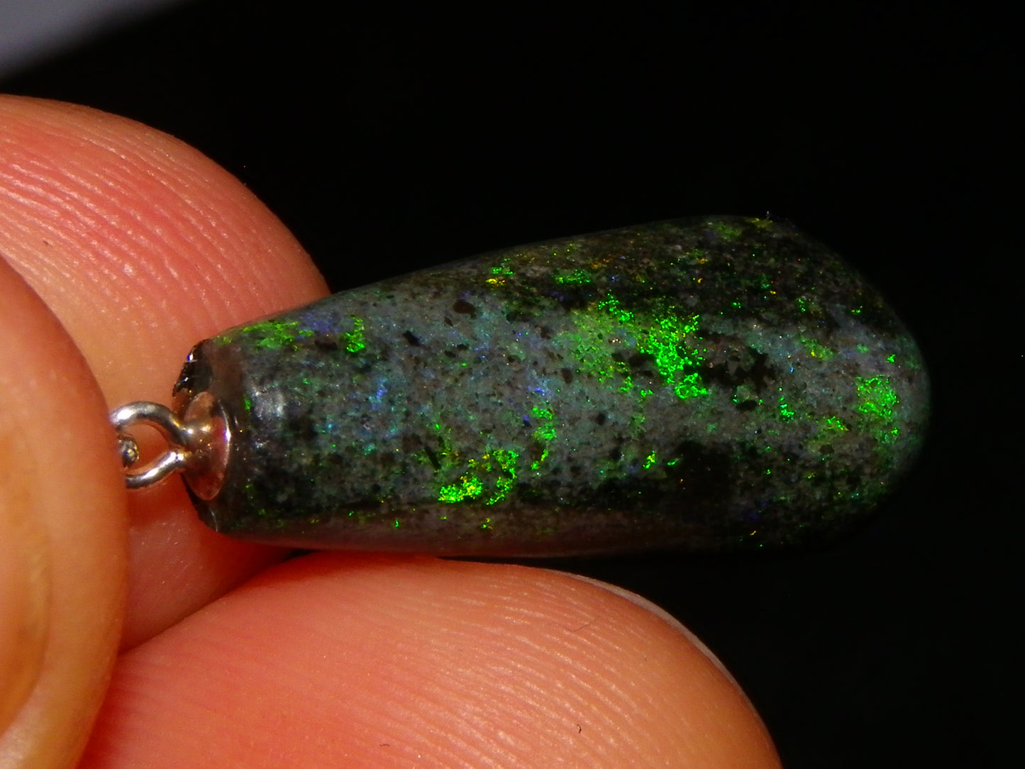 2 Nice Cut/Polished/Treated Andamooka Matrix Opals 31.7cts Silver 925 Pendants Blue/Green Fires
