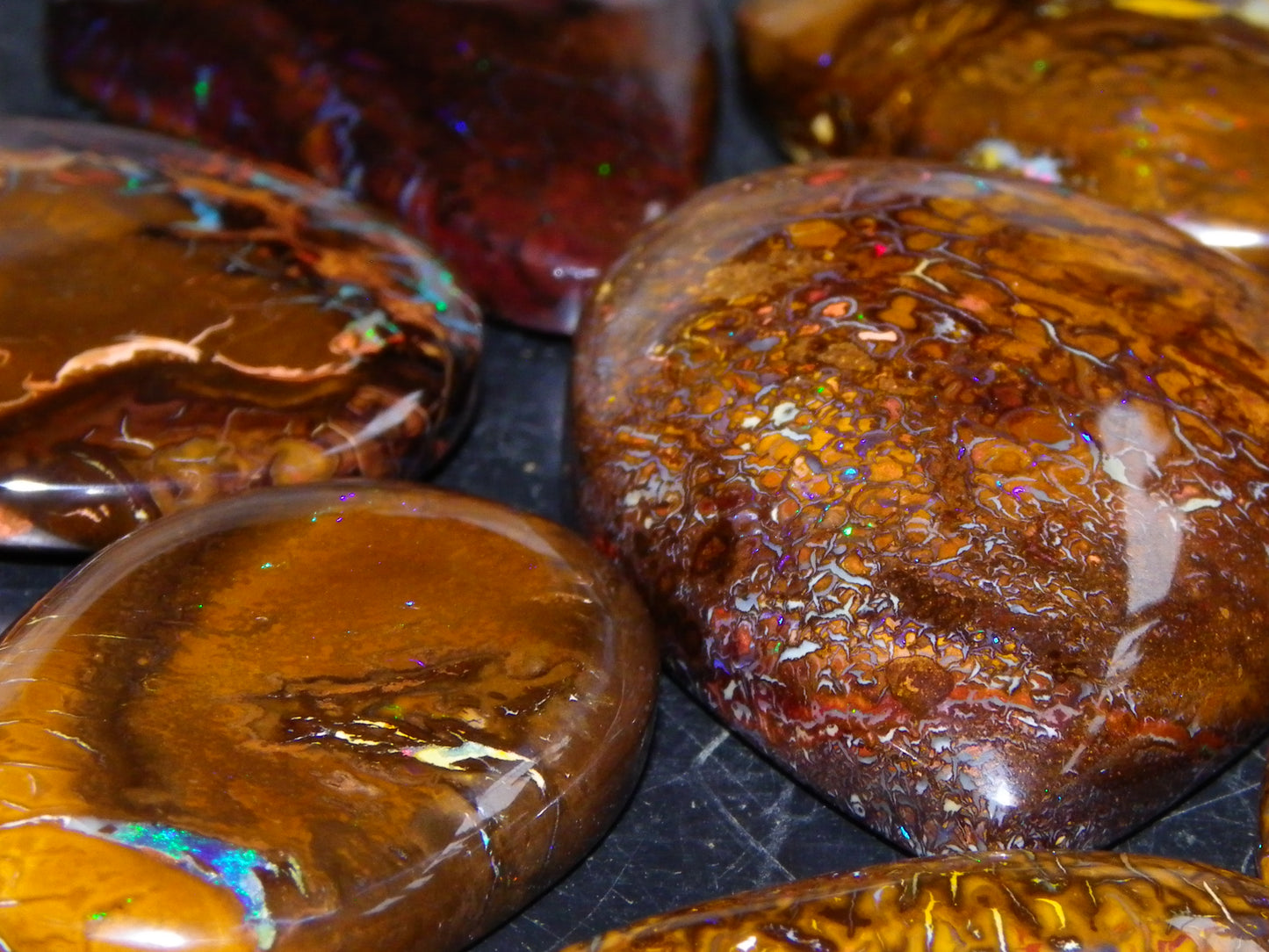 7 Nice Cut/Polished Koroit Opal Cabs/Freeforms 264cts Queensland Australia