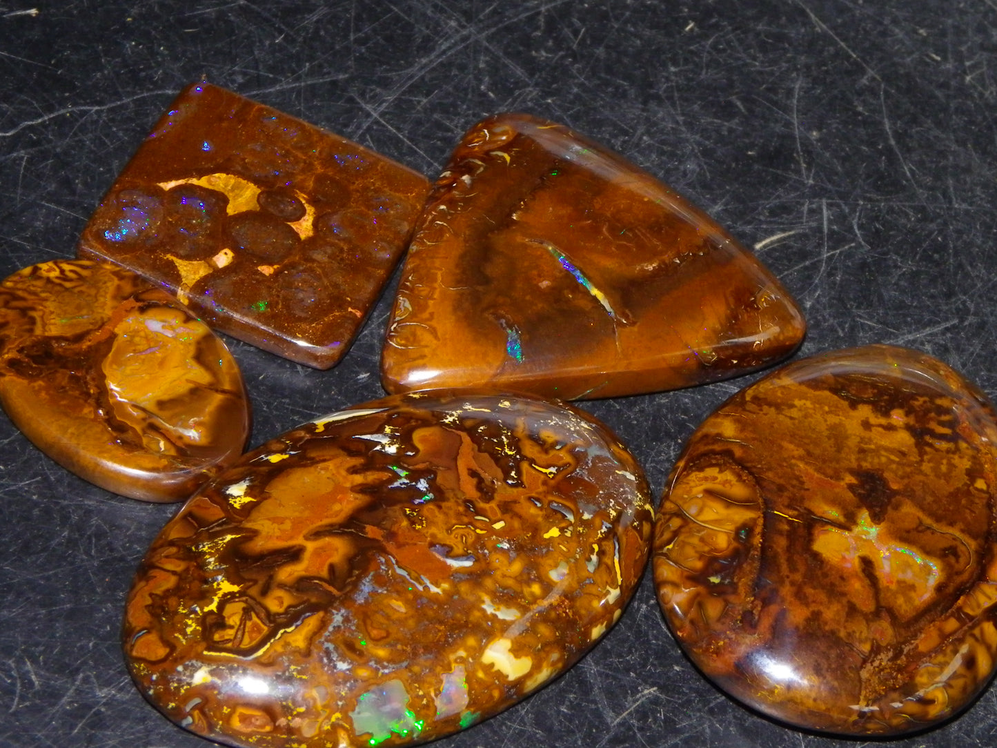 5 Nice Cut/Polished Koroit Opals 260cts Queensland Australia Green Fires