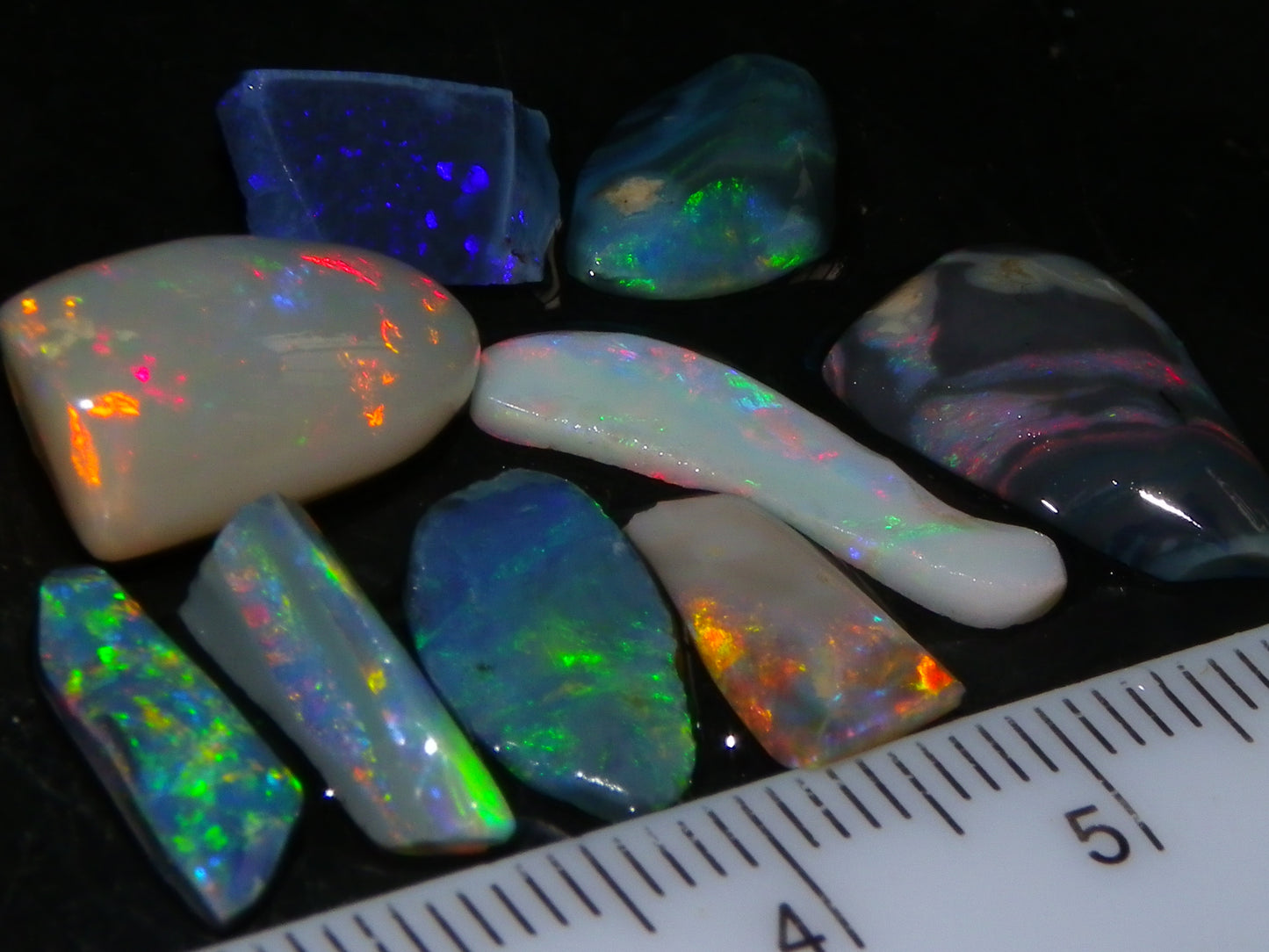 Nice Rubbed Gem Lightning Ridge Opal Parcel 15.24cts Multicolour MIxed Base Black/Grey/Light