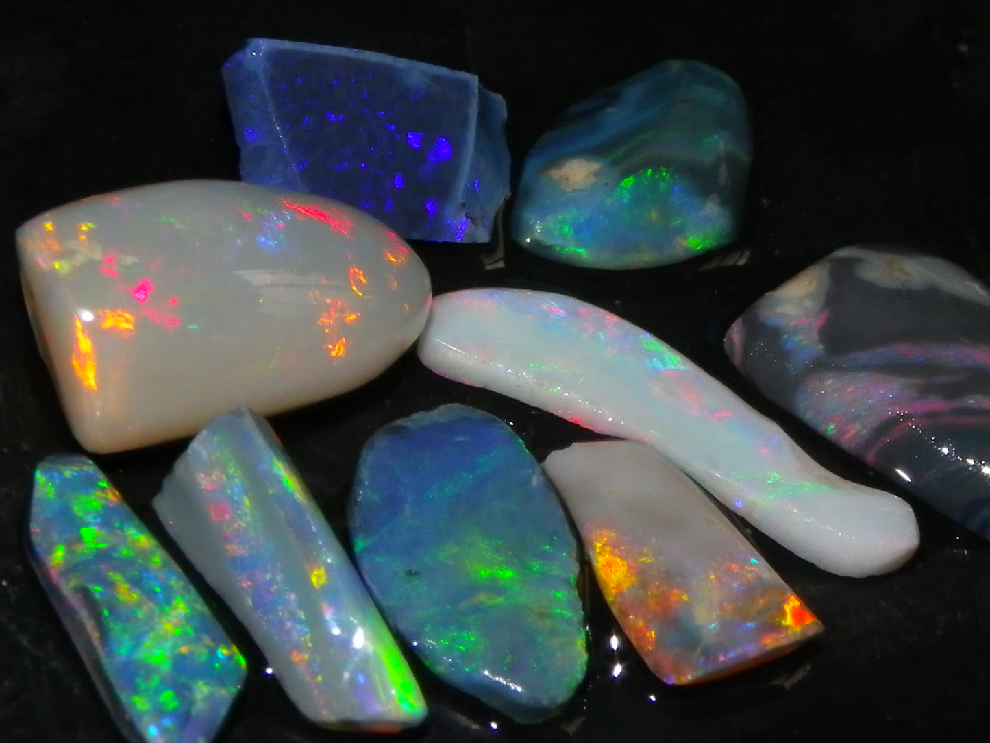 Nice Rubbed Gem Lightning Ridge Opal Parcel 15.24cts Multicolour MIxed Base Black/Grey/Light