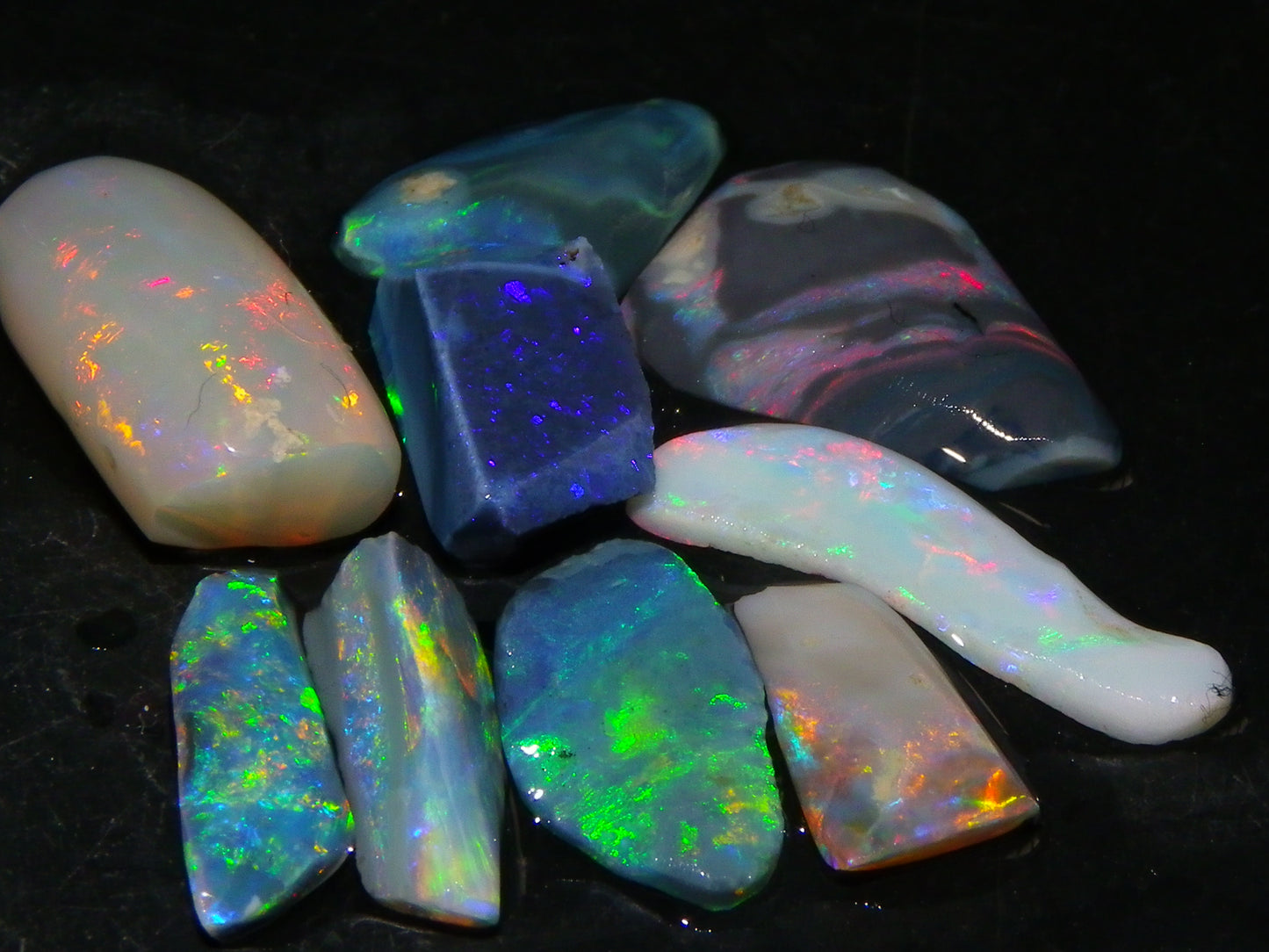 Nice Rubbed Gem Lightning Ridge Opal Parcel 15.24cts Multicolour MIxed Base Black/Grey/Light