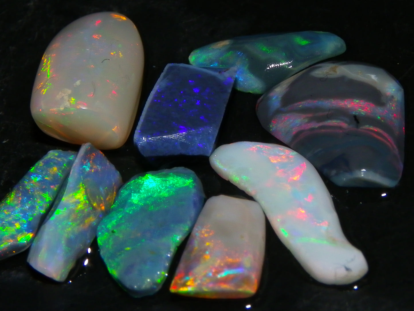 Nice Rubbed Gem Lightning Ridge Opal Parcel 15.24cts Multicolour MIxed Base Black/Grey/Light