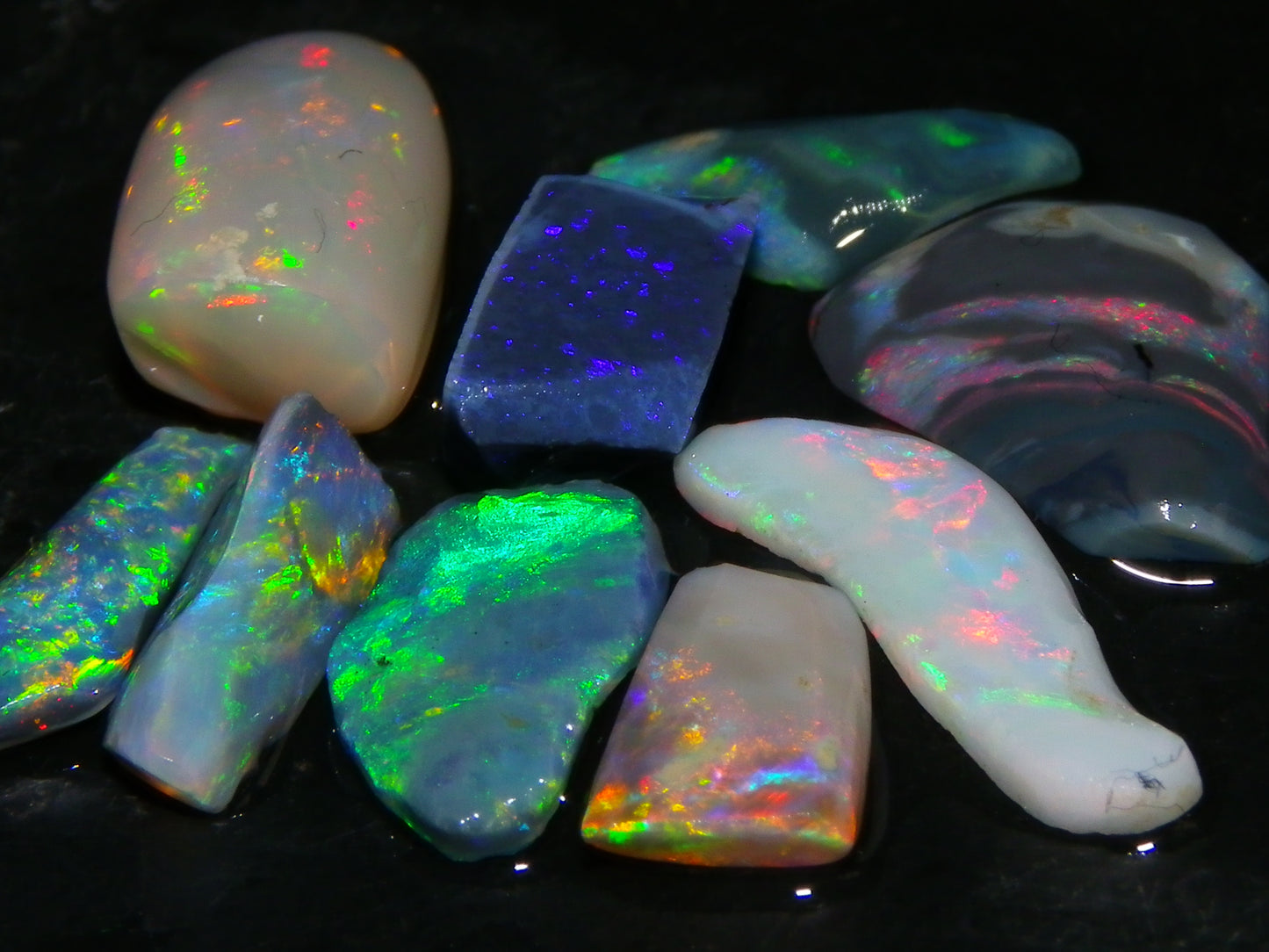 Nice Rubbed Gem Lightning Ridge Opal Parcel 15.24cts Multicolour MIxed Base Black/Grey/Light