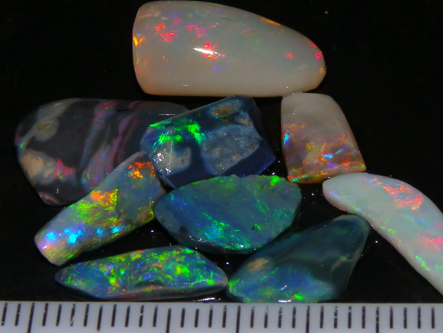Nice Rubbed Gem Lightning Ridge Opal Parcel 15.24cts Multicolour MIxed Base Black/Grey/Light