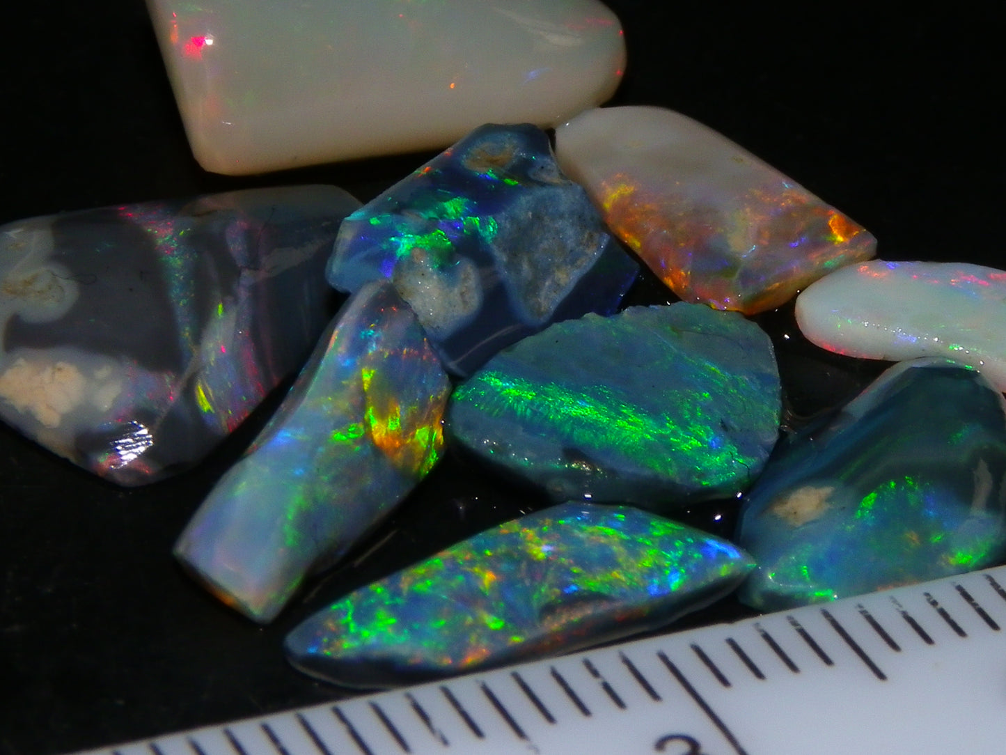 Nice Rubbed Gem Lightning Ridge Opal Parcel 15.24cts Multicolour MIxed Base Black/Grey/Light