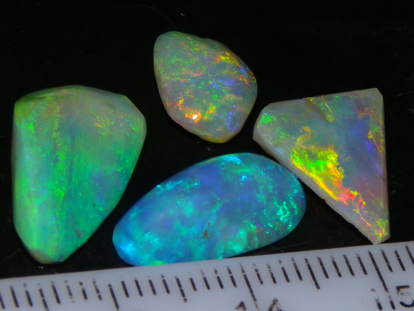 4 Gem Crystal Opal Rubs 12.45cts Lightning Ridge Australia Fires/Multicolours