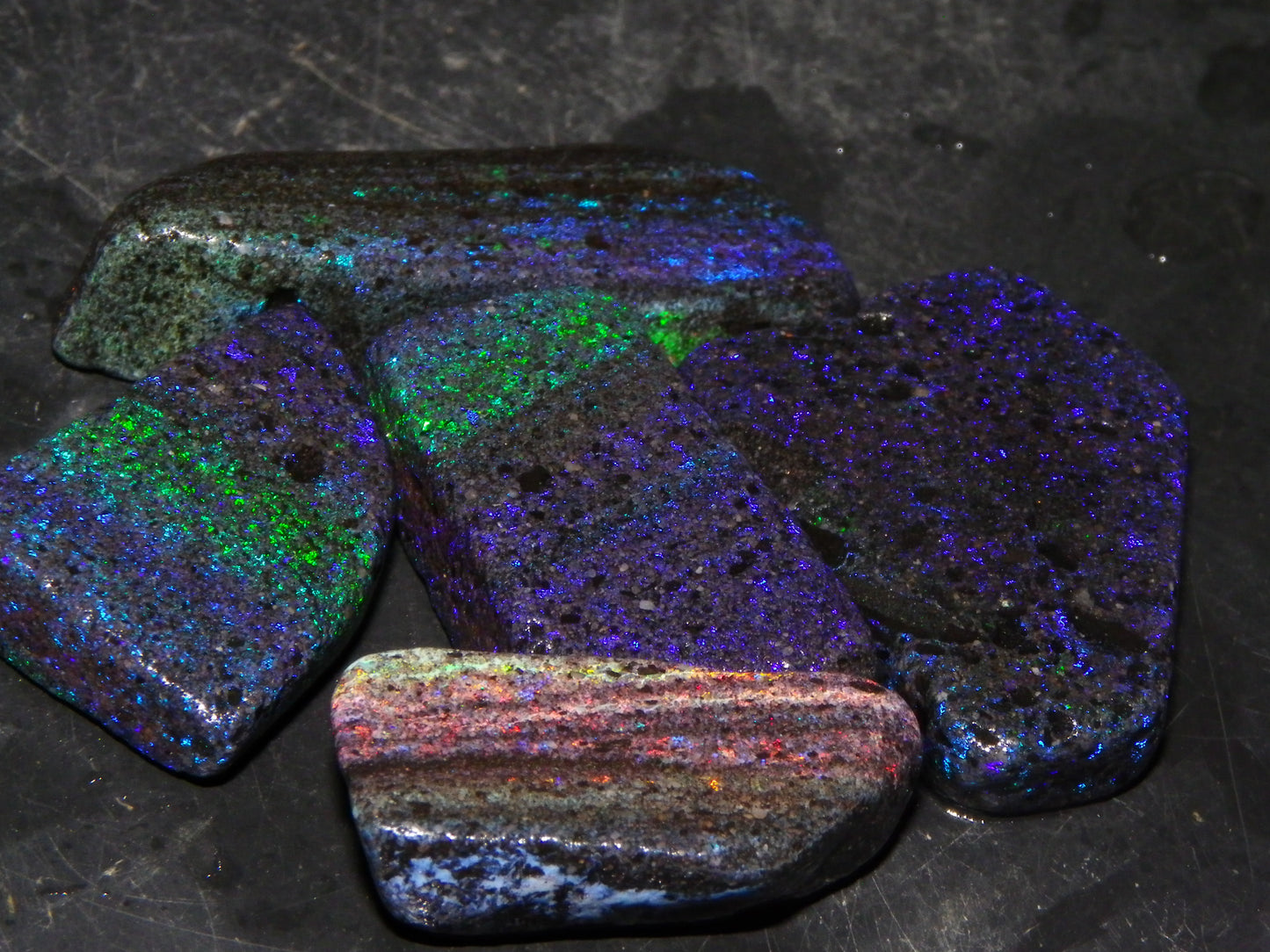 Nice Rough/sliced/Treated Andamooka Matrix Opals 140cts Blue/Purple/Greens :)