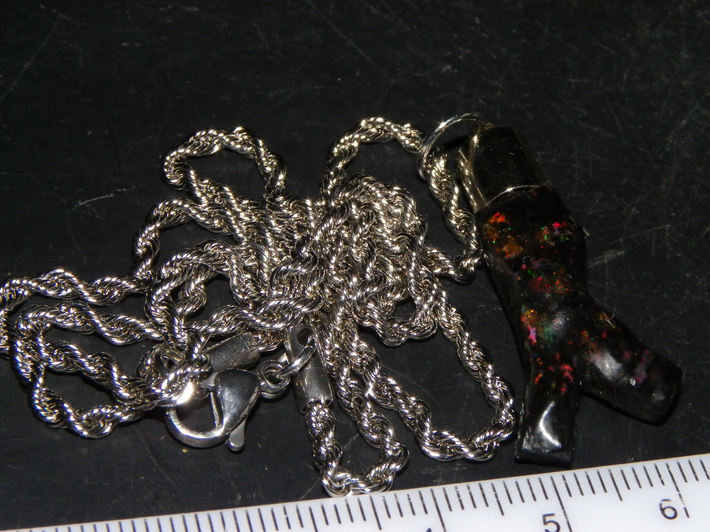 Nice Indonesian Branch Fossil Opal Pendant 46.1cts Inc Chain Red Fires/Gift Box
