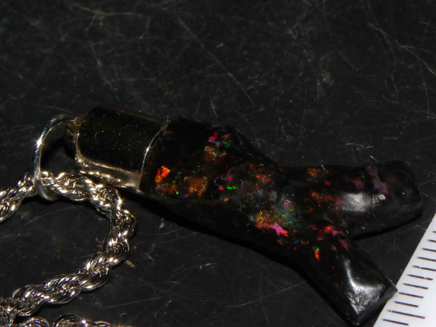 Nice Indonesian Branch Fossil Opal Pendant 46.1cts Inc Chain Red Fires/Gift Box