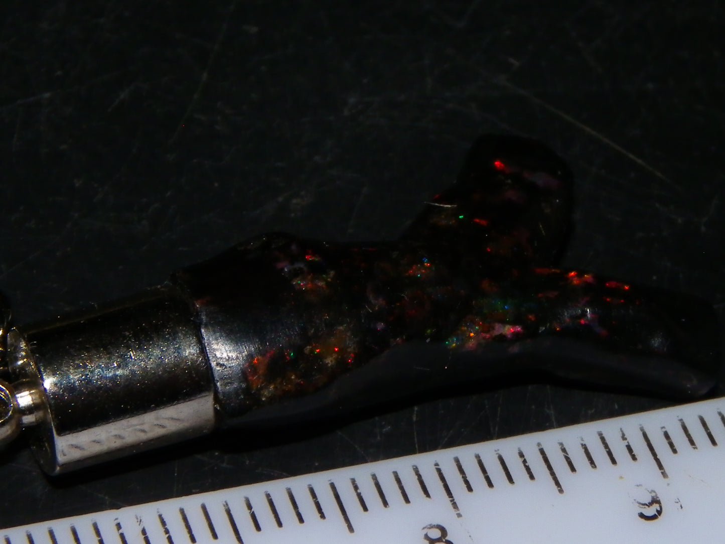 Nice Indonesian Branch Fossil Opal Pendant 46.1cts Inc Chain Red Fires/Gift Box