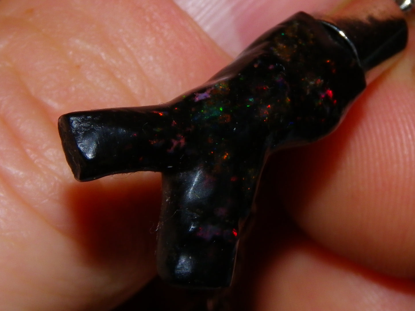 Nice Indonesian Branch Fossil Opal Pendant 46.1cts Inc Chain Red Fires/Gift Box